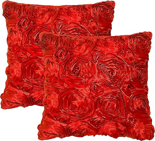 Fundas de almohada decorativas suaves de satén para sofá cama sala de estar dormitorio boda fiesta coche juego de 2 16 x 16 pulgadas color rojo