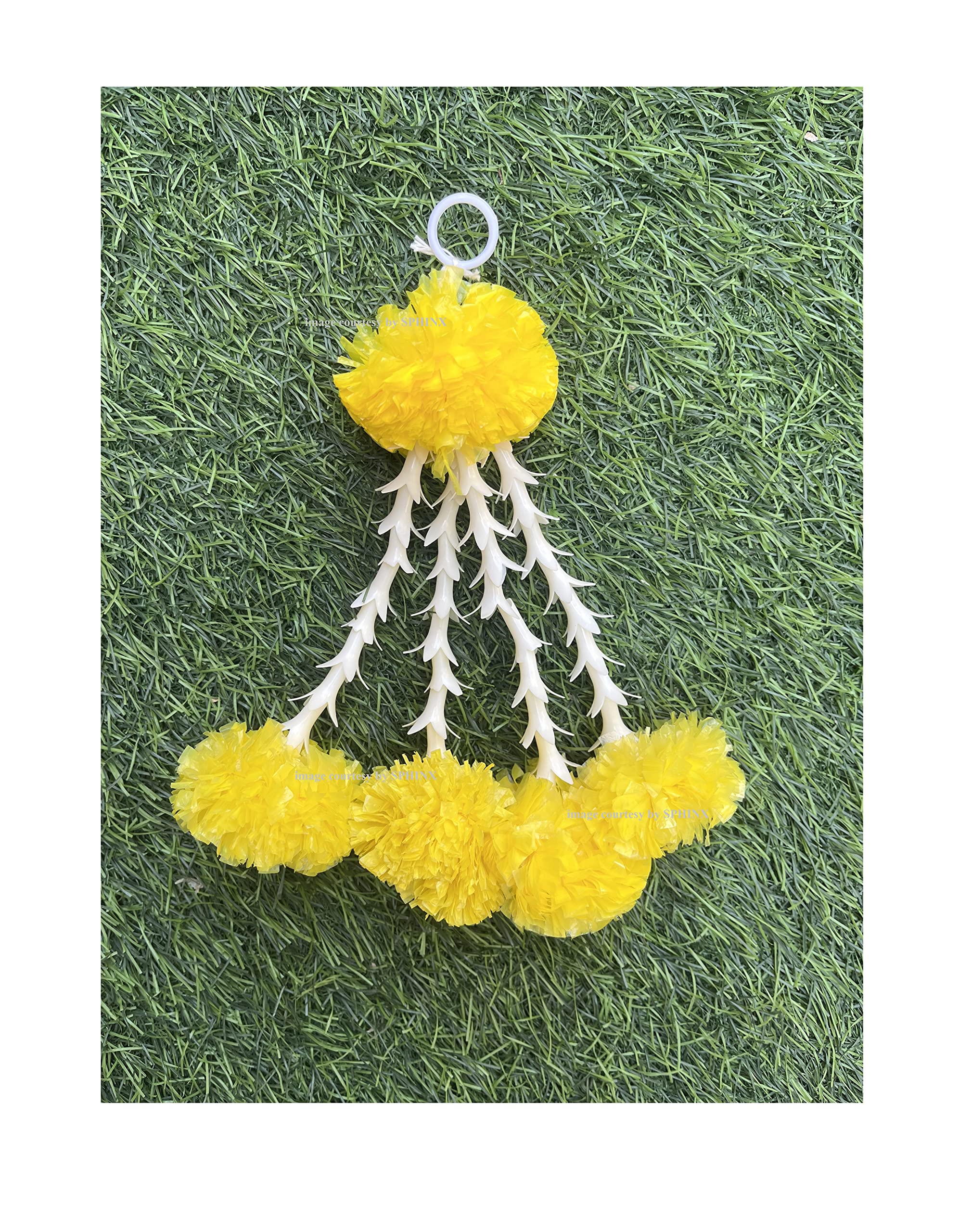SPHINX Artificial Marigold & Rajnigandha Tassles, Clustered strings, Decorative Latkans,Easy Simple Backdrop Hangings for Decorations (Yellow (4L) Approx 20 cms height, 10)