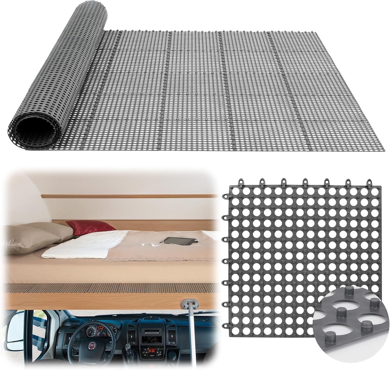 Plastic Mattress Underlay for 83''L x 83''W RV Under-Bed – RV Under-Bed Interlocking Ventilated Mesh Fiber Mattress Topper, Ideal for RVs/Yachts/Campers to Keep Bedding Dry & Breathable(King Size)