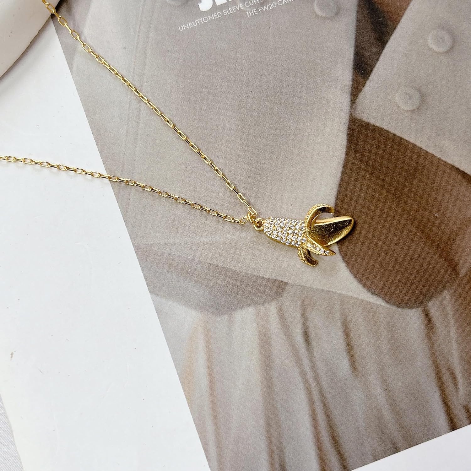 Dainty Banana Pendant Necklace for Women Gold-Plated Fashion Cute Peeled Tropical Fruit Choker Cubic Zirconia Lifelike Food Charm Adjustable Chain Necklaces Jewelry Gift for Her Daughter BFF - Image 3