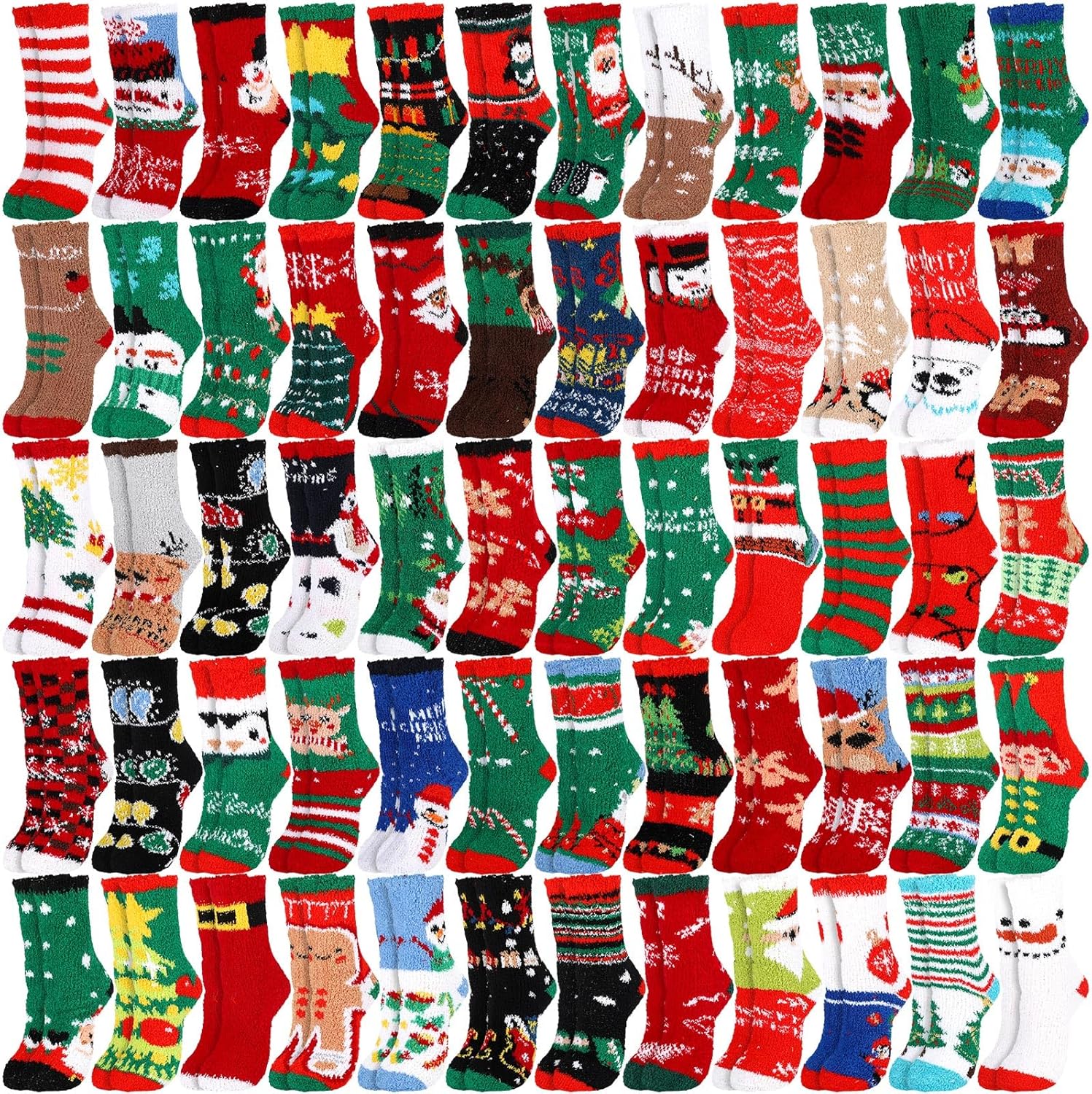 Shinymoon 60 Pairs Christmas Fuzzy Socks Bulk for Women Men Gifts Cozy Fluffy Winter Warm Slipper Xmas Holiday Socks