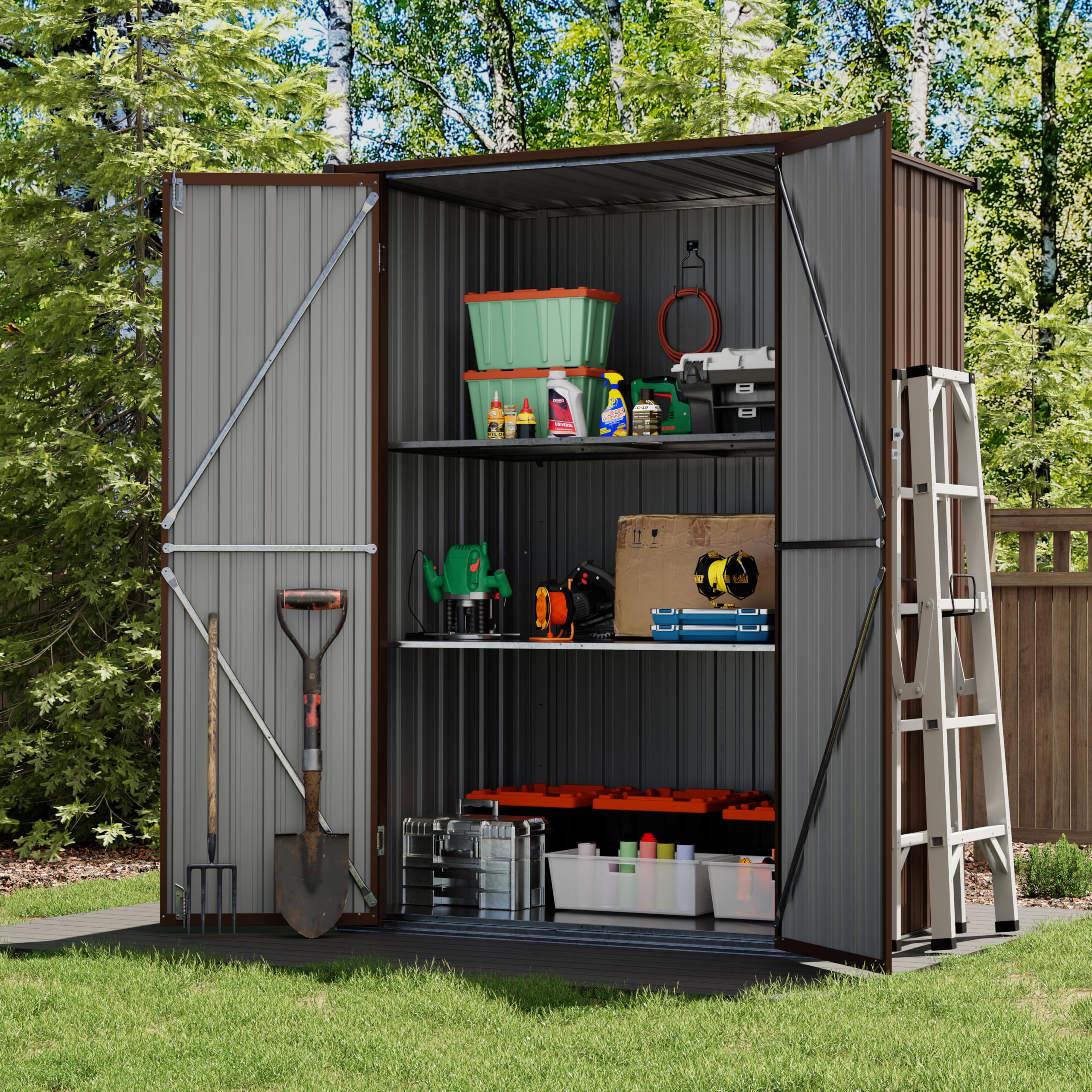 UDPATIO Metal Shed 8x4 FT, Outdoor Garden Storage, Waterproof Metal Shed for Firewood, Garbage Can, Tool, Lawnmower, Bike Shed, Galvanized Steel with Lockable Door for Backyard, Patio, Dark Grey — view 13
