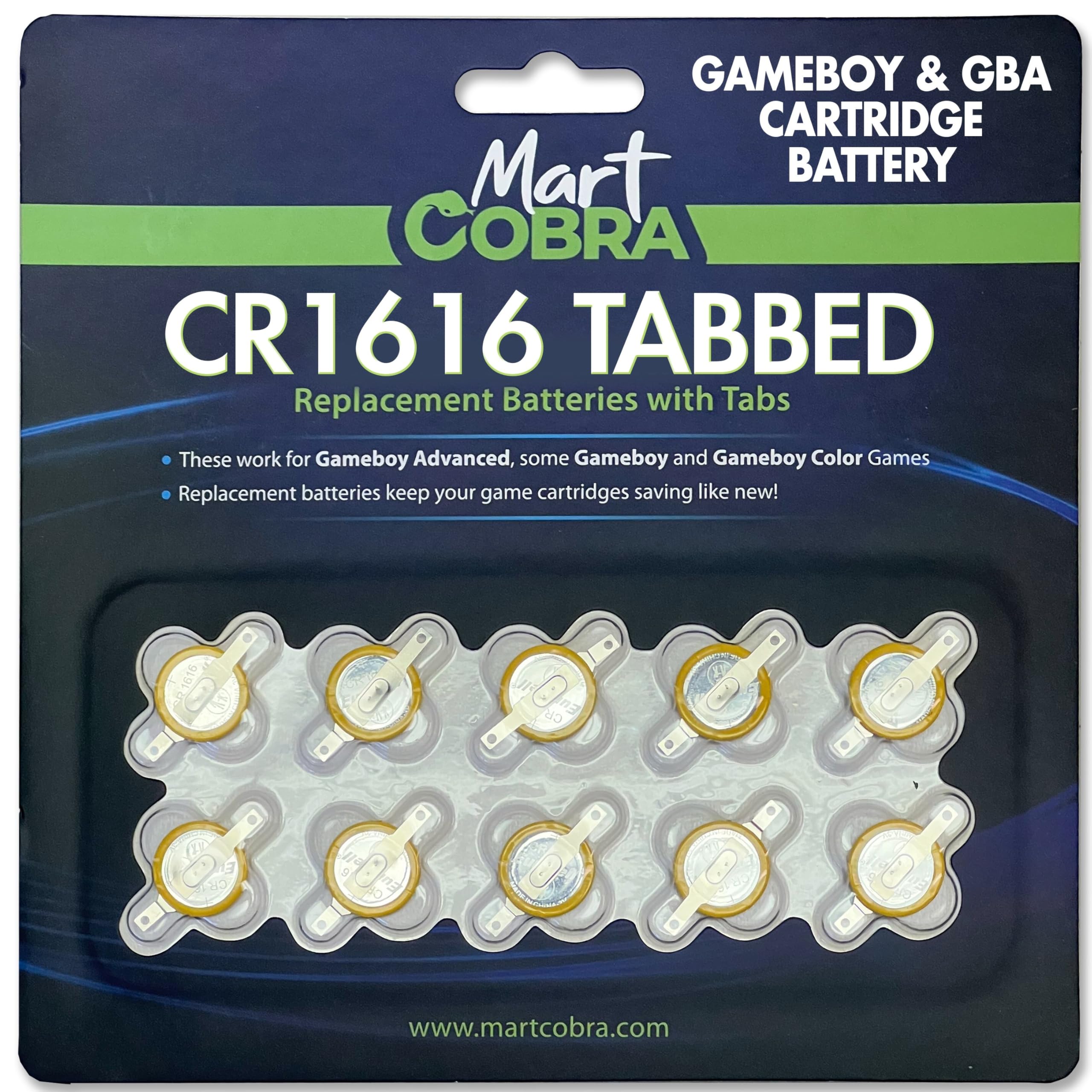 Mart Cobra CR1616 Batteries with Solder Tabs 10-Pack Gameboy Cartridge Batteries CR 1616 Battery Tabs Solder Color Gameboy Advance SP CR1616 3v Lithium Ion Replacement Battery Save Old Games Like New