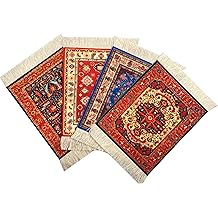 Turkish Carpet Coasters Set of 4 &ndash; mini Non-Slip Drink mats with Fringe, Protective and Decorative for Home or Office | Dining Accessory