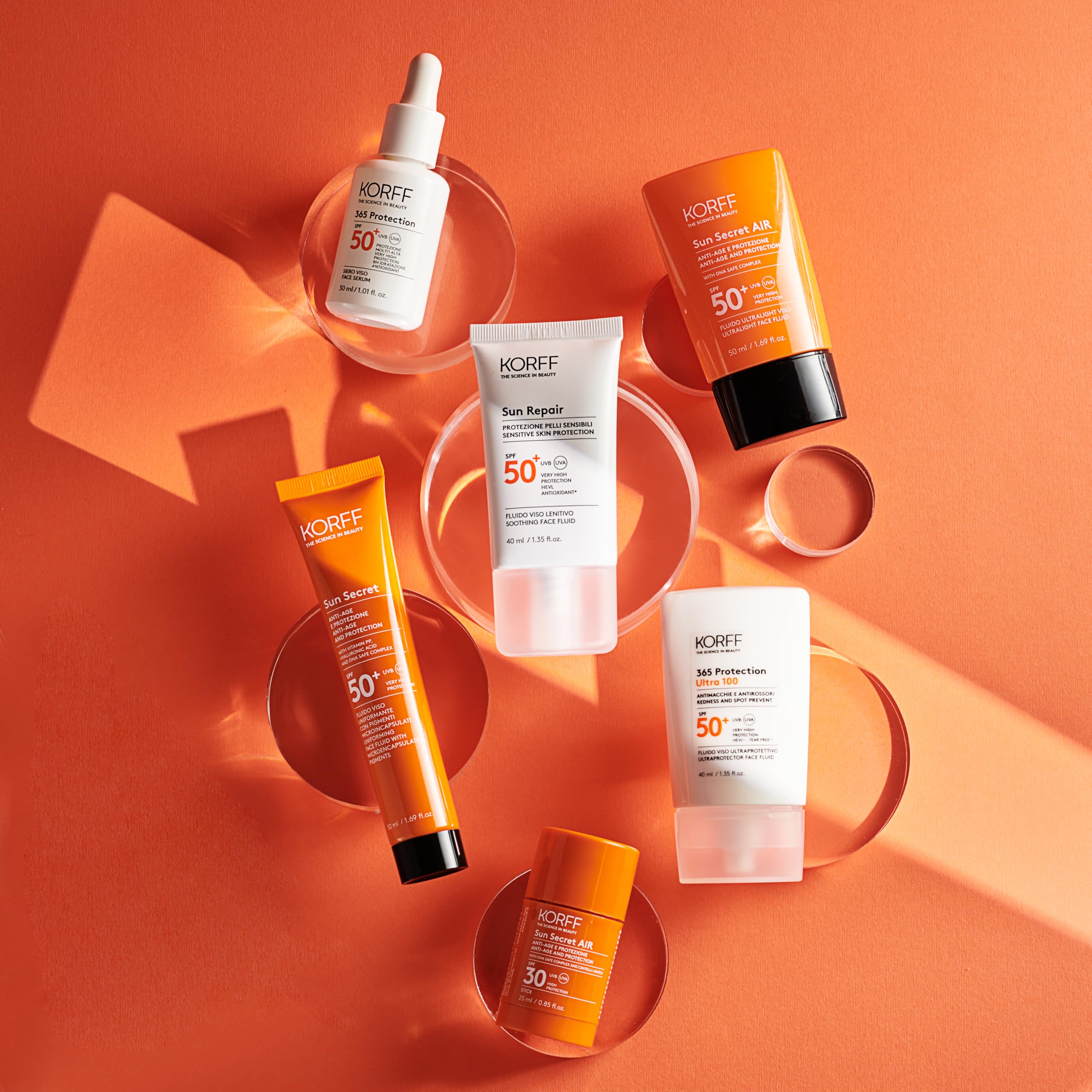 Korff Sun Repair Fluido Viso Lenitivo SPF 50+, Protezione Molto Alta, Lenitivo Istantaneo, Texture Leggera, Senza Tracce Bianche, Adatto a Pelli Sensibili, Confezione da 80 ml
