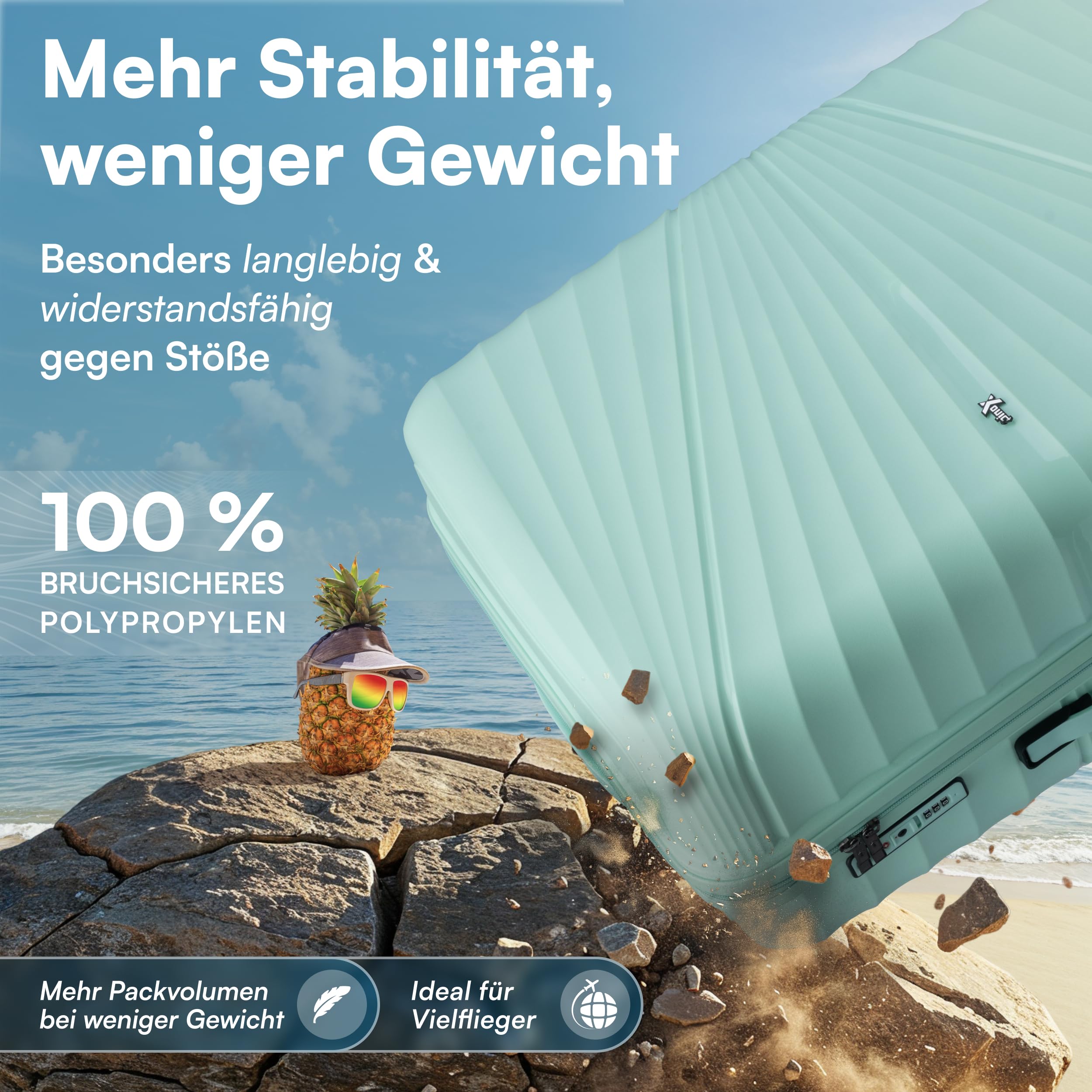 Xonic® Hartschalenkoffer Serie aus Polypropylen mit 360° Doppelrollen & TSA-Schloss – Reisekoffer in verschiedenen Größen & Farben (Mintgrün, XL (100L))