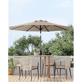 9FT Outdoor Patio Umbrella, Table Market Umbrella With Push Button Tilt and Crank, 8 Sturdy Ribs UV Protection Waterproof for Garden, Deck, Backyard, Pool (Red)