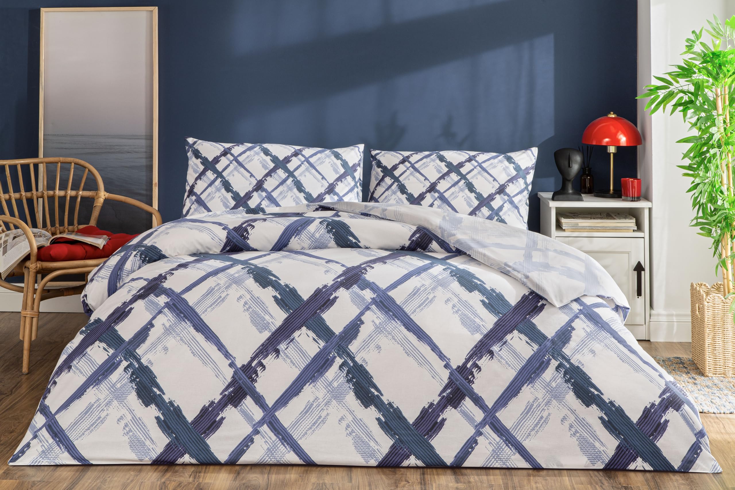 Taç Brıza Ranforce Çift Kişilik Nevresim Takımı Mavi