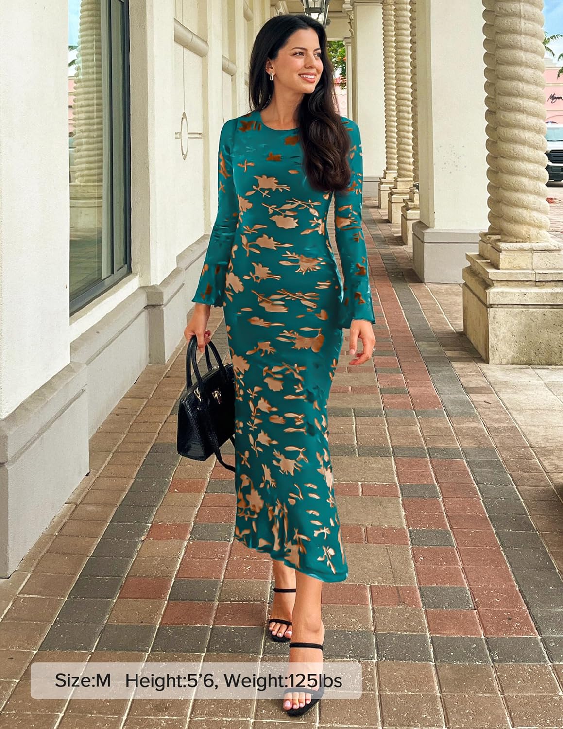 ZESICA Women's 2026 Bell Long Sleeve Floral Maxi Dress Spring Fashion Bodycon Mesh Wedding Guest Cocktail Party Dresses - Image 5