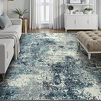 Vista 16 de Lahome - Alfombra abstracta de 3 x 5 pies, alfombra lavable azul gris para entrada sin deslizamiento, alfombra moderna de pelo bajo y suave