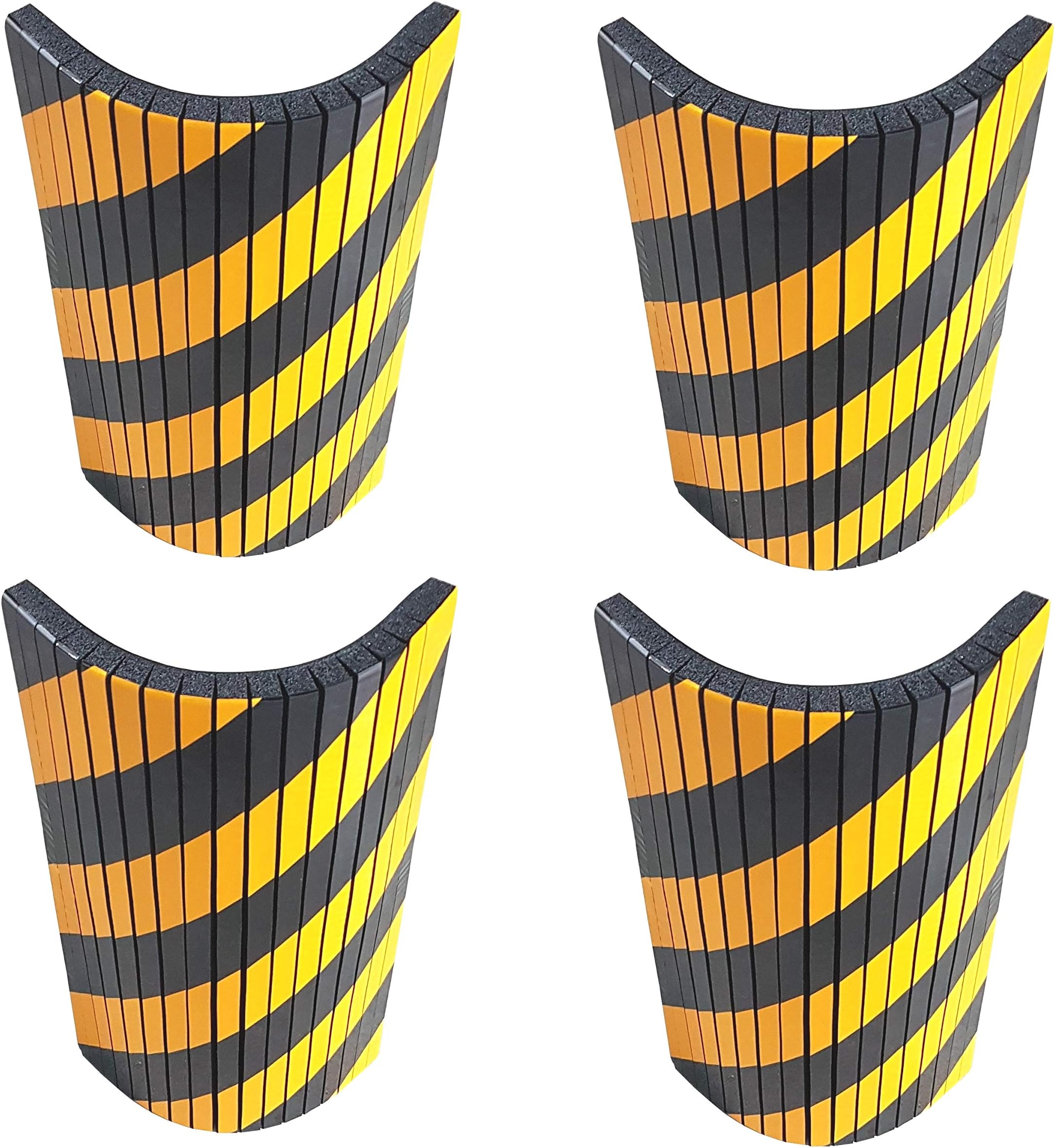 Self-Adhesive, Foam Wall Guard, to Protect Parking and Cars, 44x25x2 cm, Notched to Fit in Rounded Edges, with Reflective Strips Black Yellow (Pack of 4)