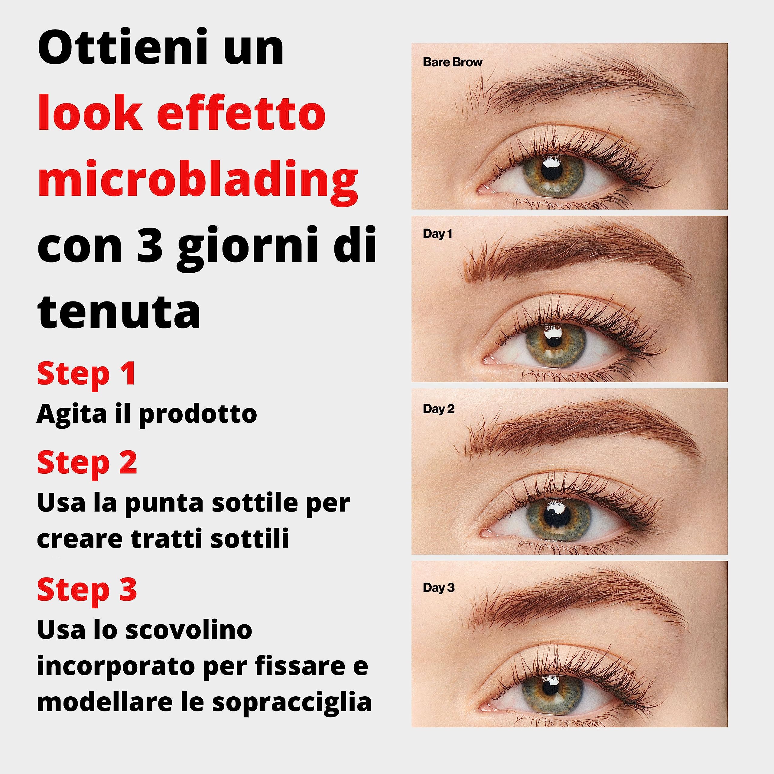 Revlon ColorStay Semi-Permanent Brow Ink, Penna/Liner Semipermanente Per Sopracciglia, Asciugatura Rapida, a Lunga Durata, Waterproof, 355 Dark Brown Ink - 0.09 ml