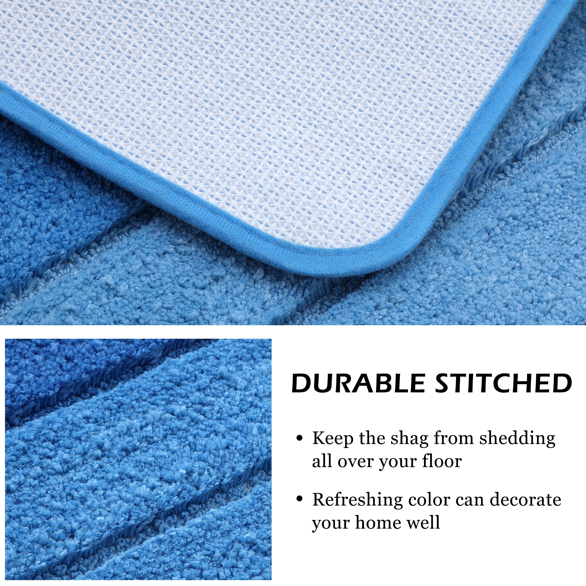 Kmson 3 Pcs Ombre Bath Rug Set Bathroom Rugs with U-Shaped Toilet Mat, Non Slip Ultra Soft and Water Absorbent Bath Carpet, Machine Washable Quick Drying Bedroom Floor Mat Living Room Rug Dark Blue