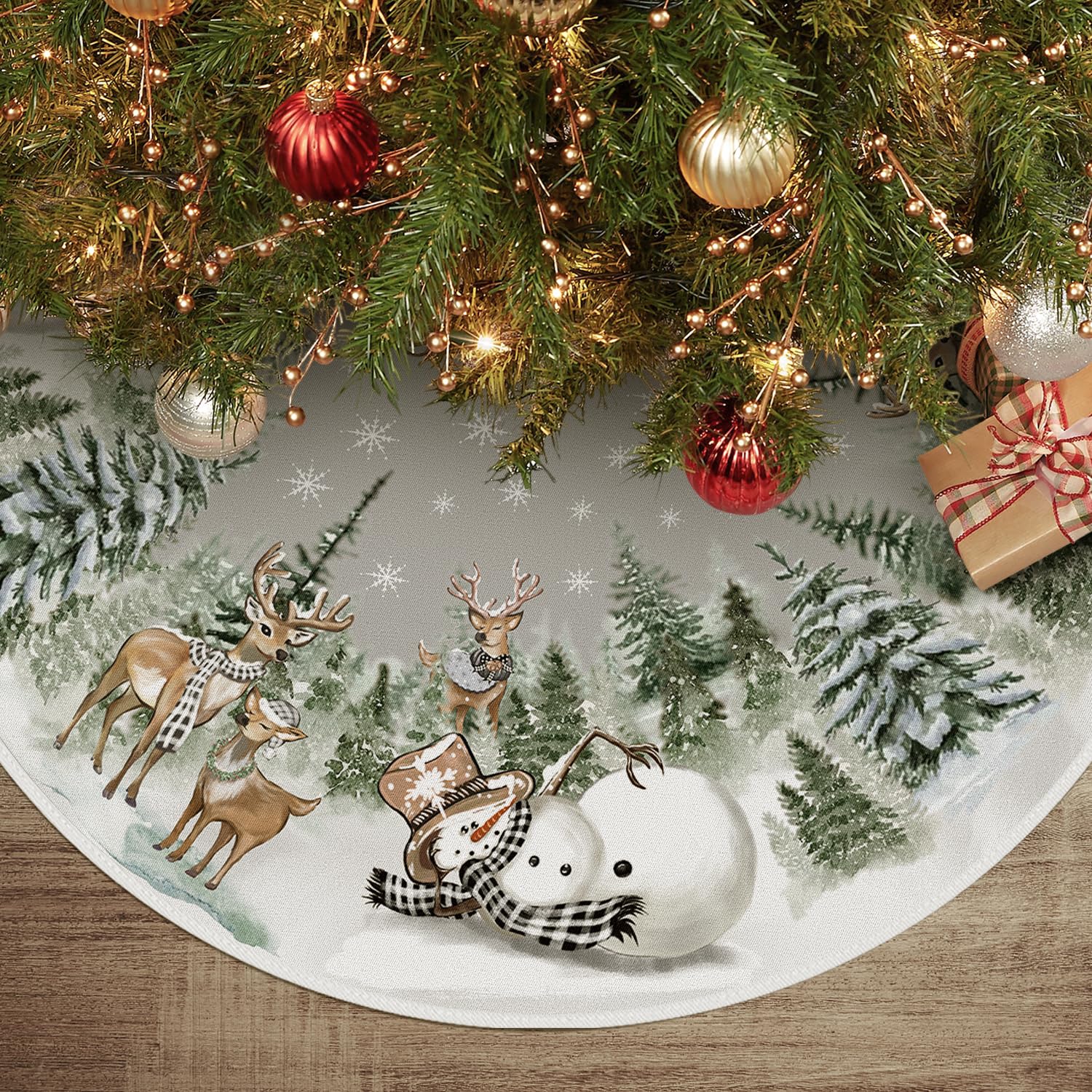 Jupe De Sapin De Noël En Peluche Blanche - 78 Cm Avec Flocons Argentés - Cache-pied Décoratif Pour Sapin