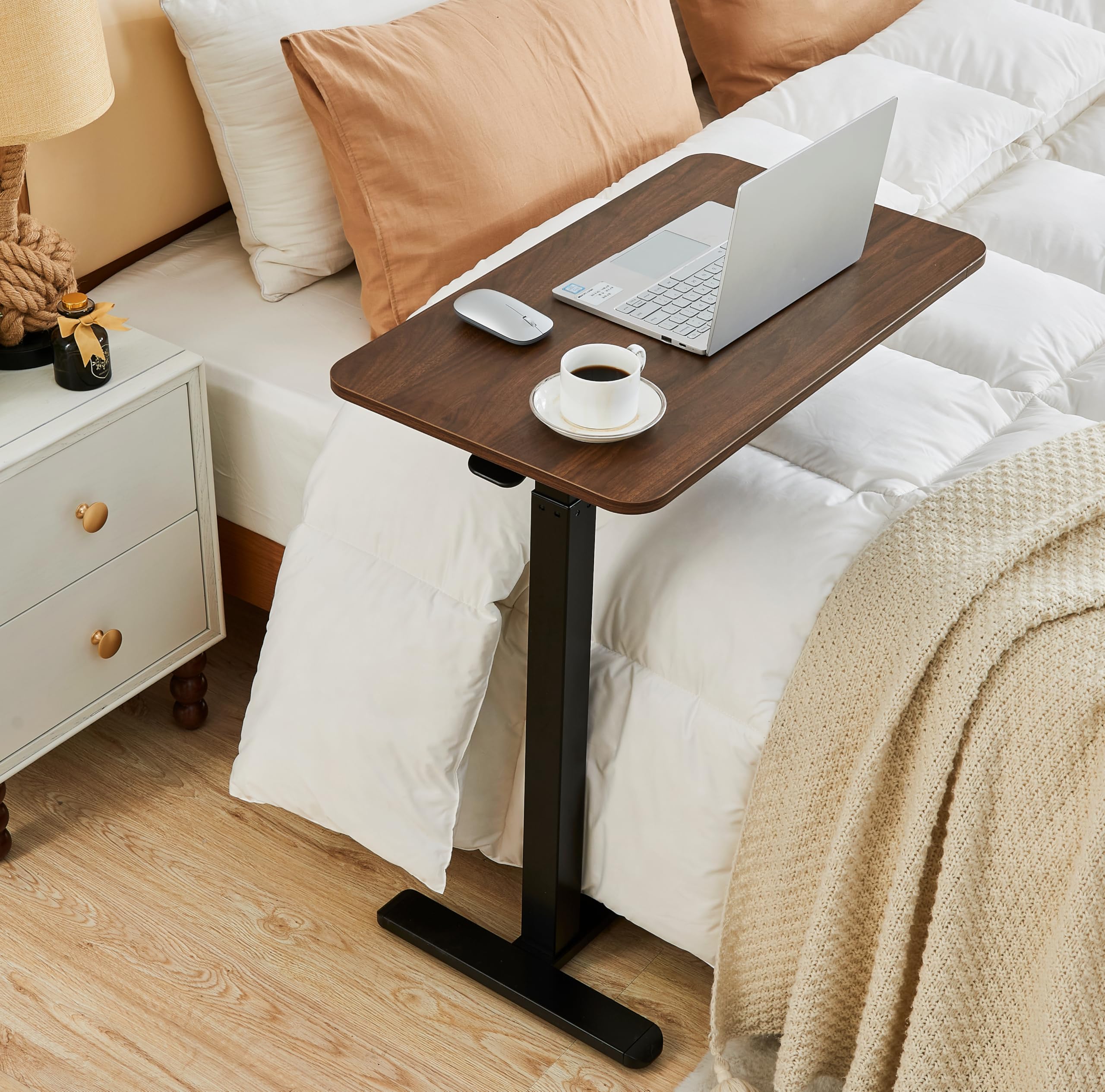 JYouHome Overbed Table with Hidden Wheels, Height Adjustable Medical Bed Table Hospital Bedside Table, 28" W x 16" D Rolling Laptop Standing Desk for