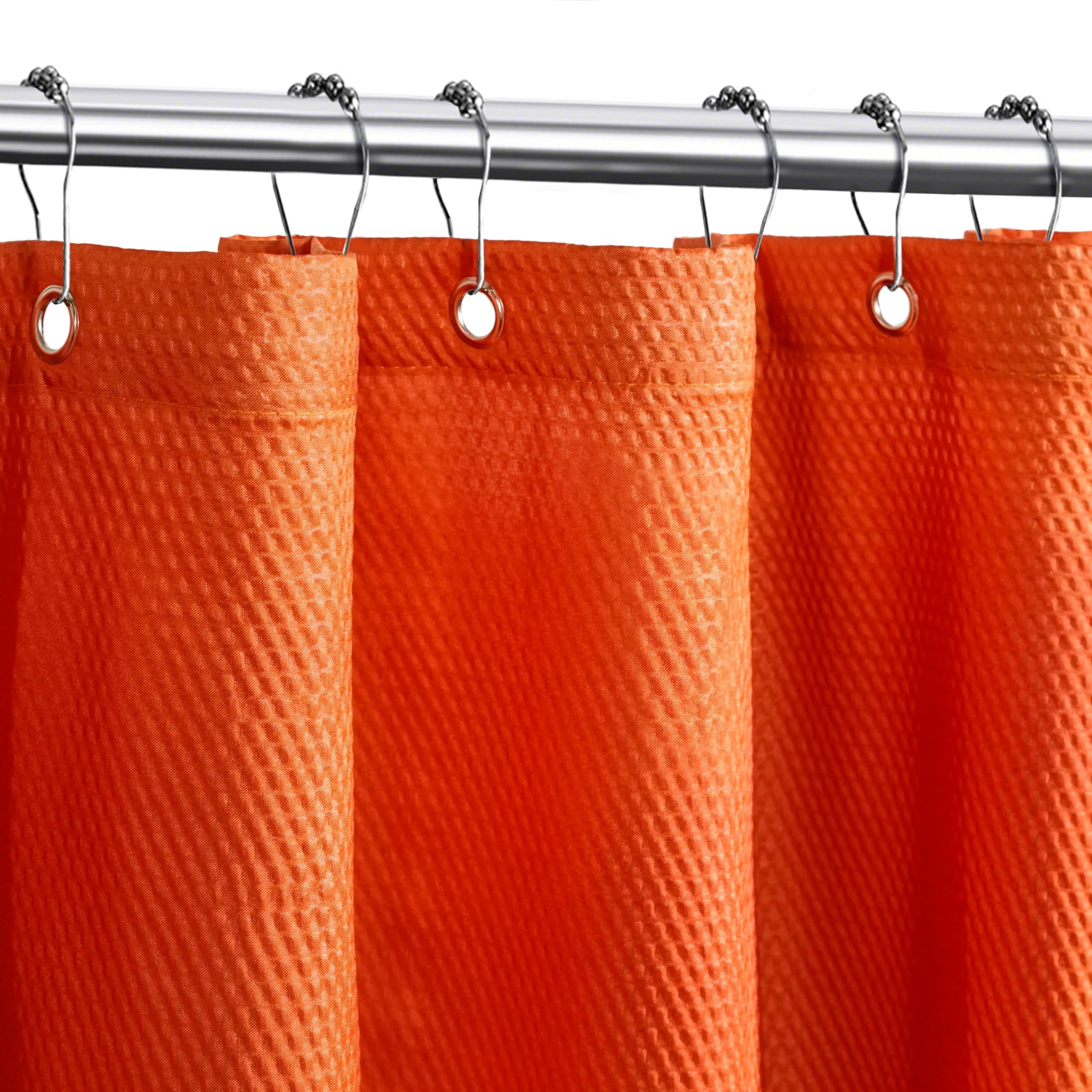 Tititex Solid Burnt Ochre Orange Cloth Fabric Shower Curtain Liner with 2 Magnets - Texture Soft Hotel Quality Shower Liner, Light-Weight & Machine