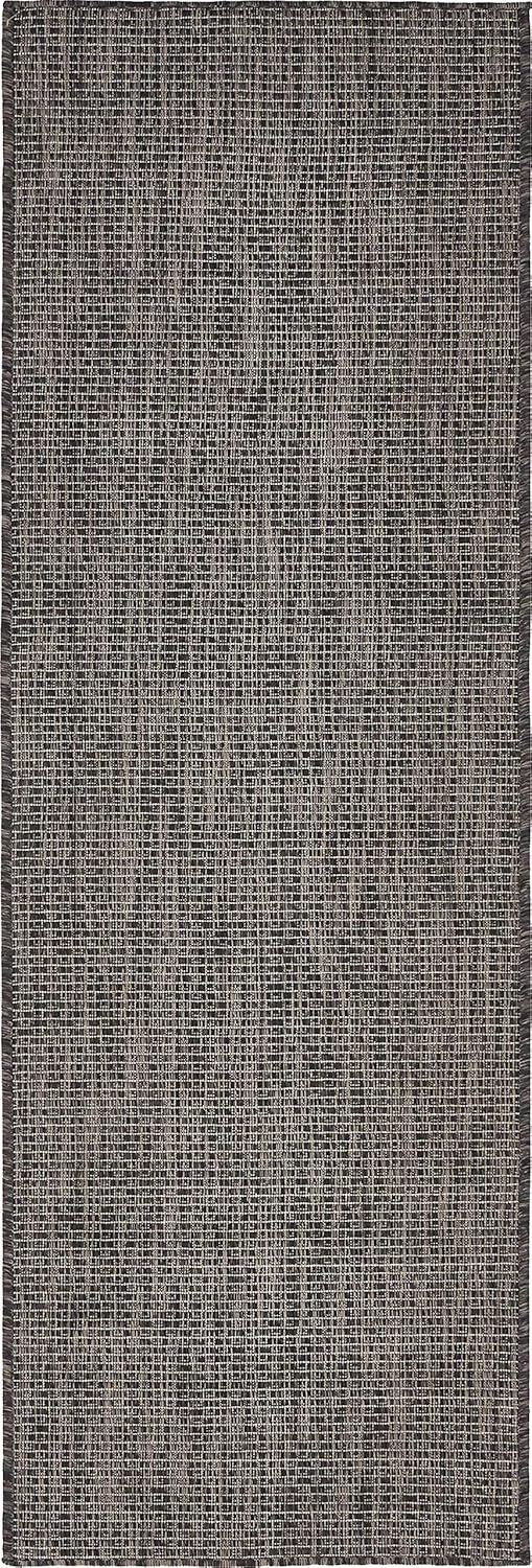 Black Flatweave Outdoor Runner Rug, 2' x 6', Synthetic