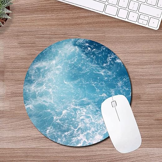 woopme® Blue Ocean Nature Sea Scenery Theme Printed Mouse Pad for Office Gaming Professional Computer Laptops PC Round Shaped Rubber Base Mouse Mat…