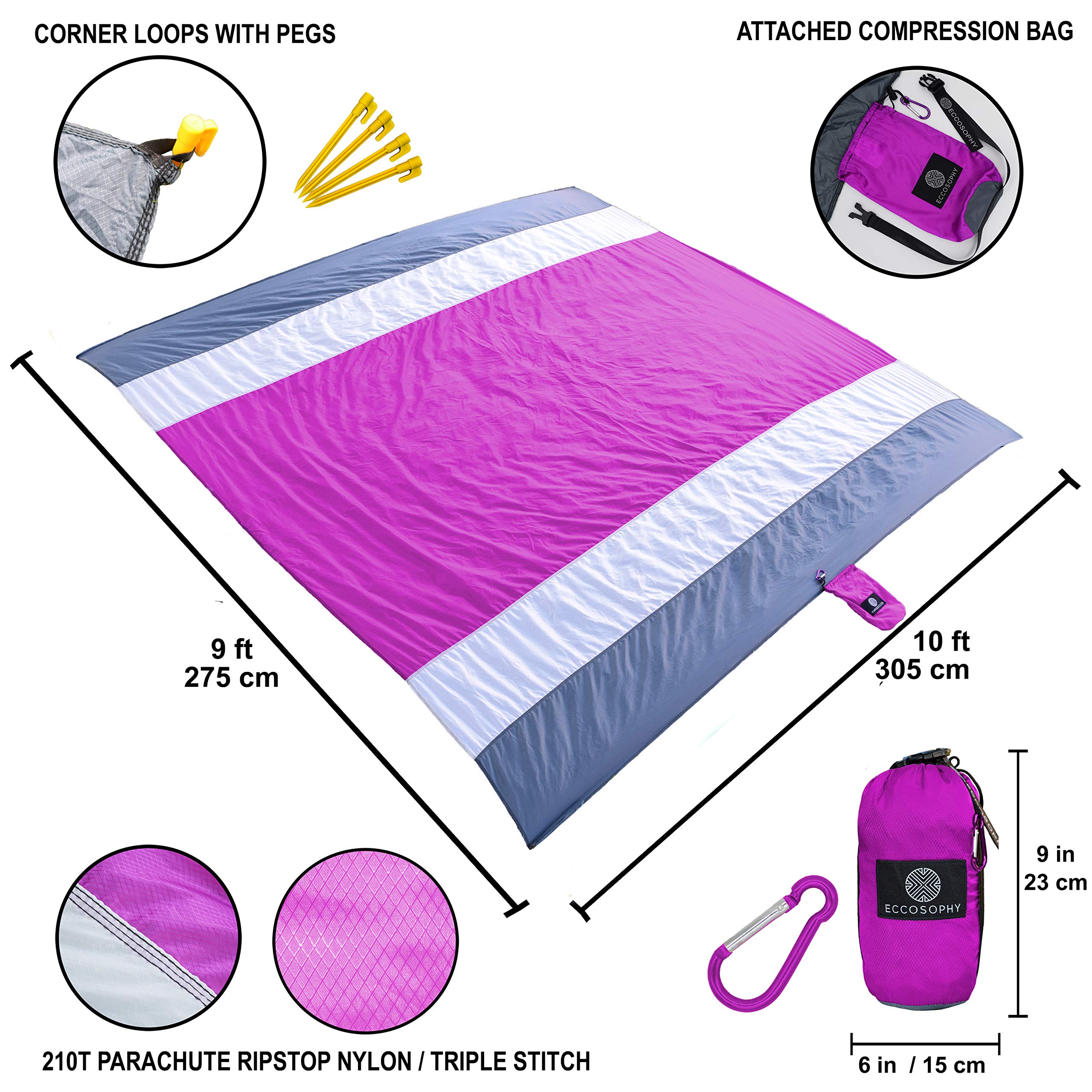 Couverture De Plage Wekapo Anti-sable 3x2,7m - Pour 7 Adultes, Séchage Rapide, 6 Piquets, 4 Poches D'angle, Sac De Compression Inclus