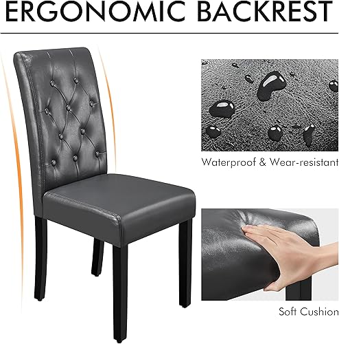 Miniatura 59 de Yaheetech Juego de 4 sillas de comedor de piel sintética de estilo moderno con patas de madera maciza y acolchado con botones para la cocina del