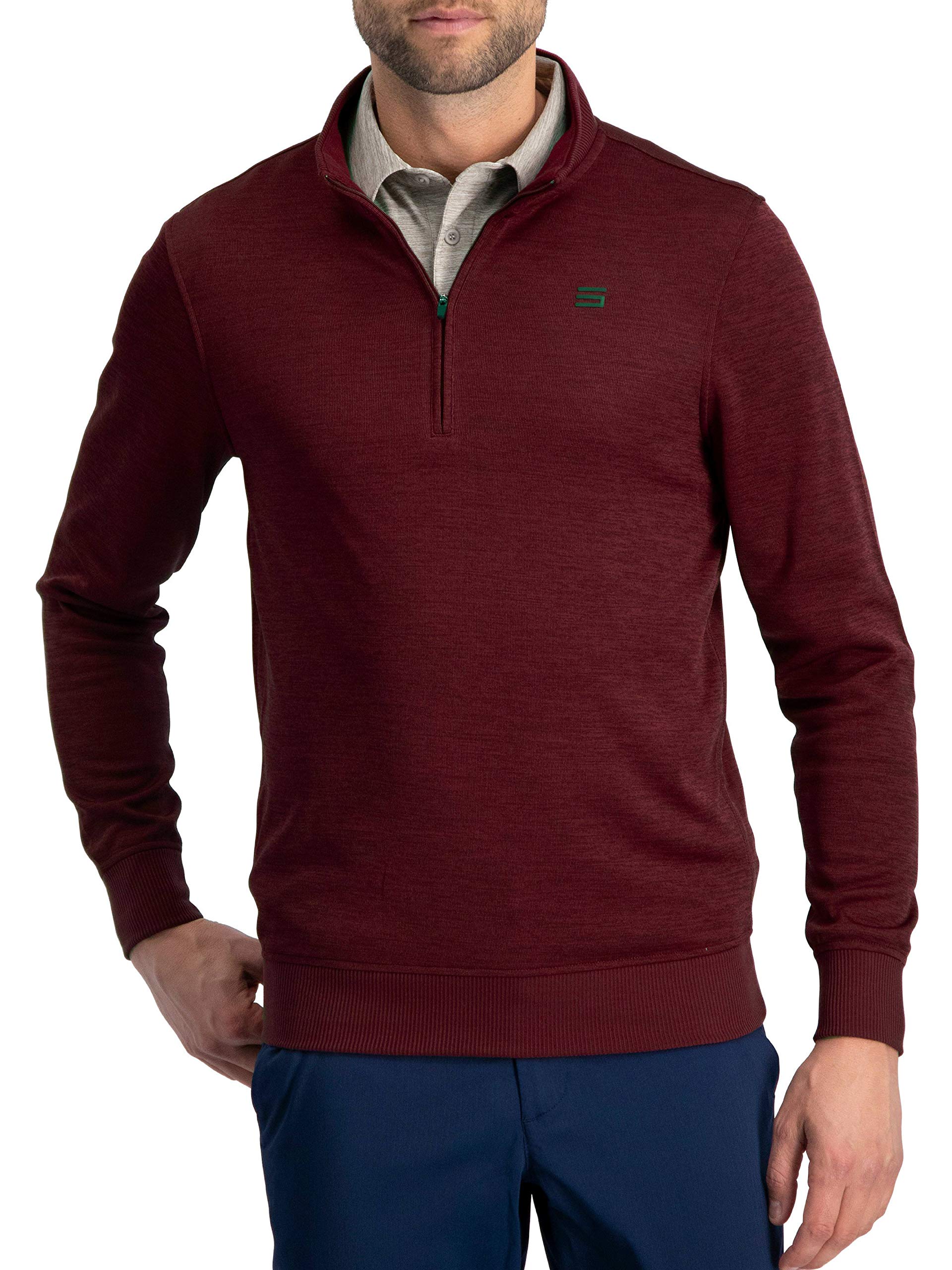 three sixty six Dry Fit Pullover Sweaters for Men - Quarter Zip Fleece Golf Jacket - Tailored Fit Maroon-picture-36