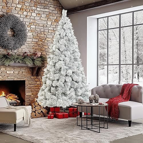 Miniatura 9 de LuxenHome - Árbol de Navidad artificial lleno de nieve de 7.5 pies