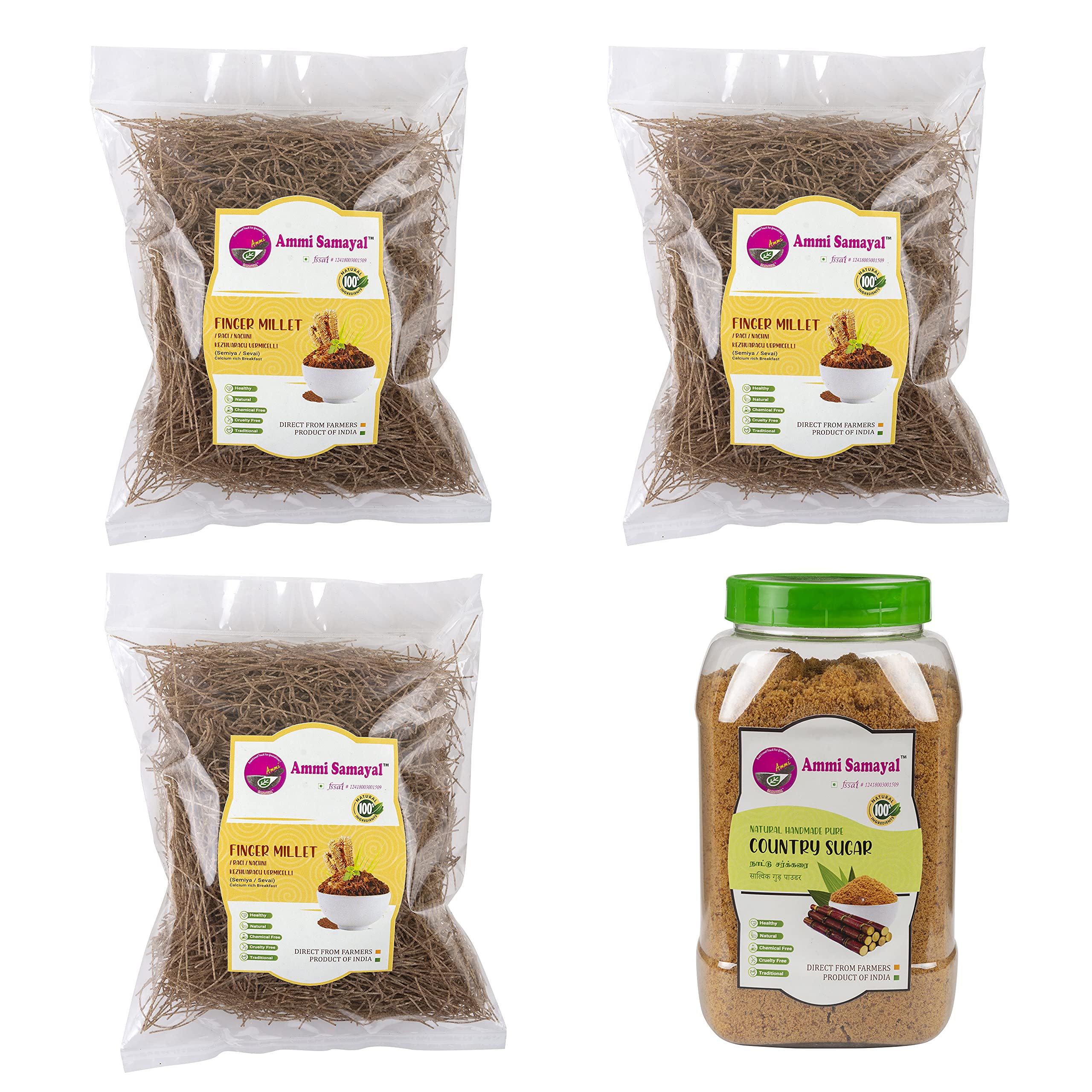 Ammi Samayal Ragi Vermicelli (Semia) With Country Sugar (1Kg Bottle) | Semiya Rich In Dietary Fiber, Calcium | Premium & Organic Gud Powder | South Indian Tasty Sevai | Combo 4 & Pack of 3 | 250g Each (B0946YYNSF) Amazon Price History, Amazon Price Tracker