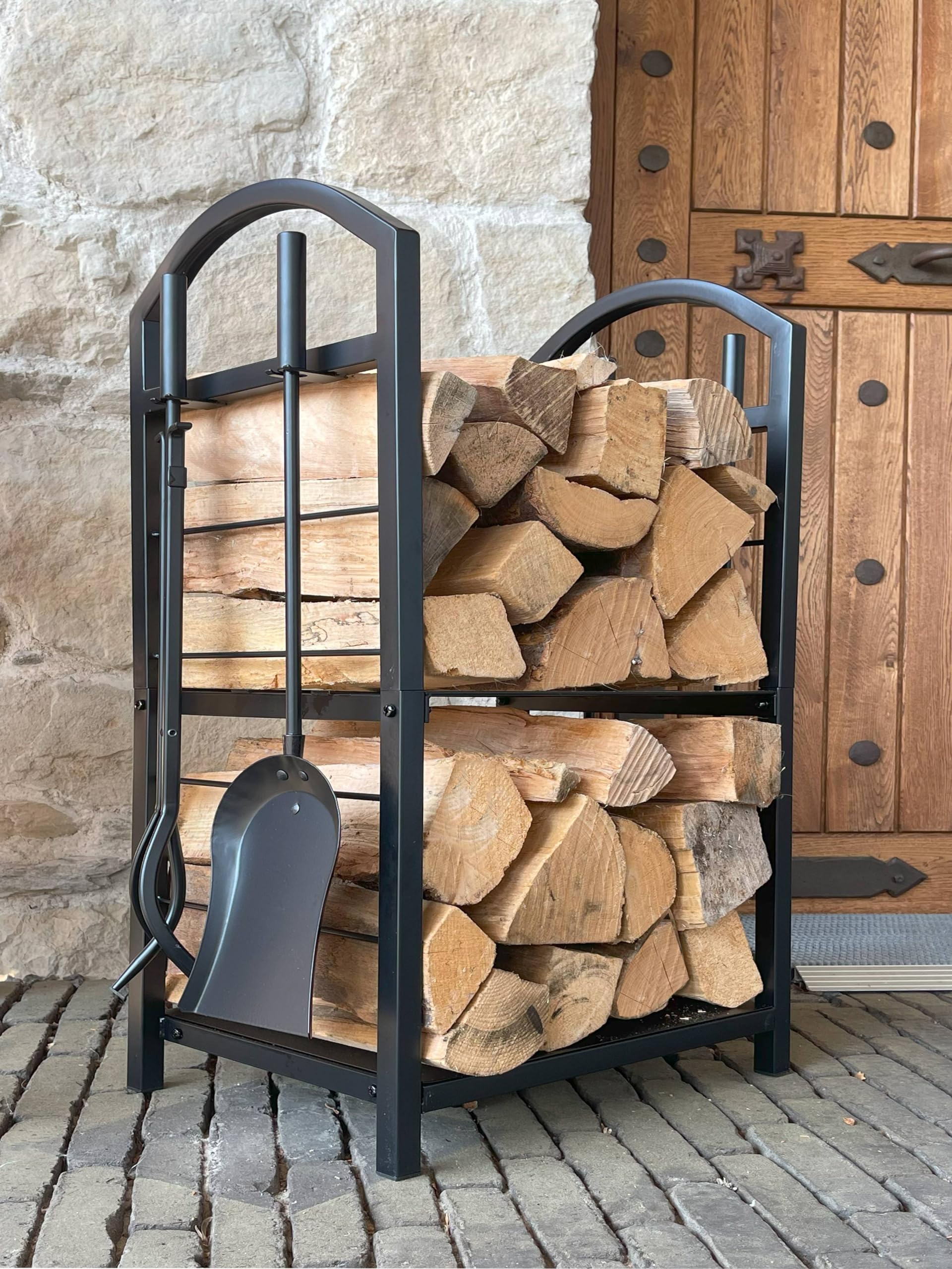 Scaffale in metallo per legna da ardere 45x30x74 cm per interni con pala pinza