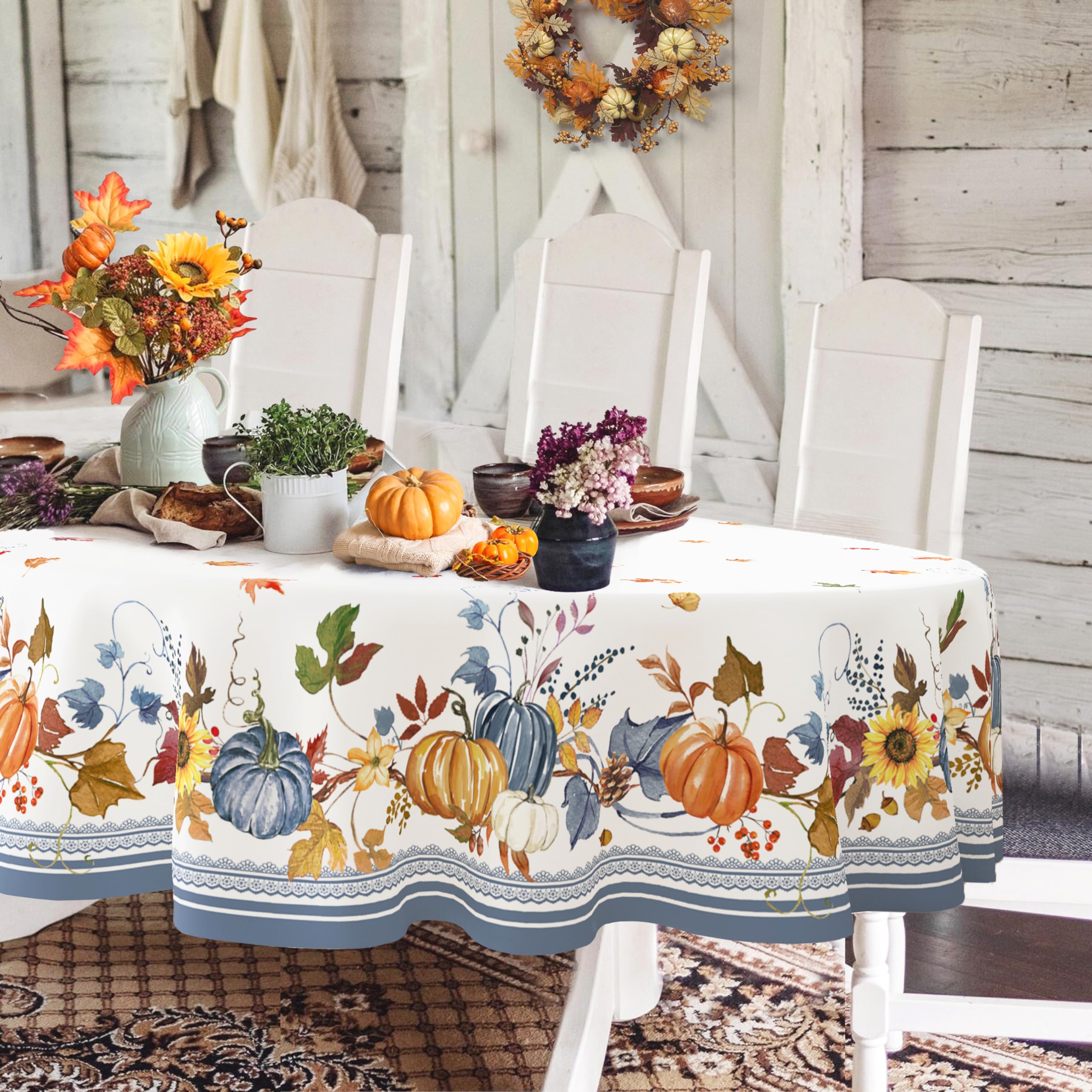 Horaldaily Herbst-Tischdecke 152,4x305,5 Cm – Kürbis & Pilz Design Für Erntedankfest