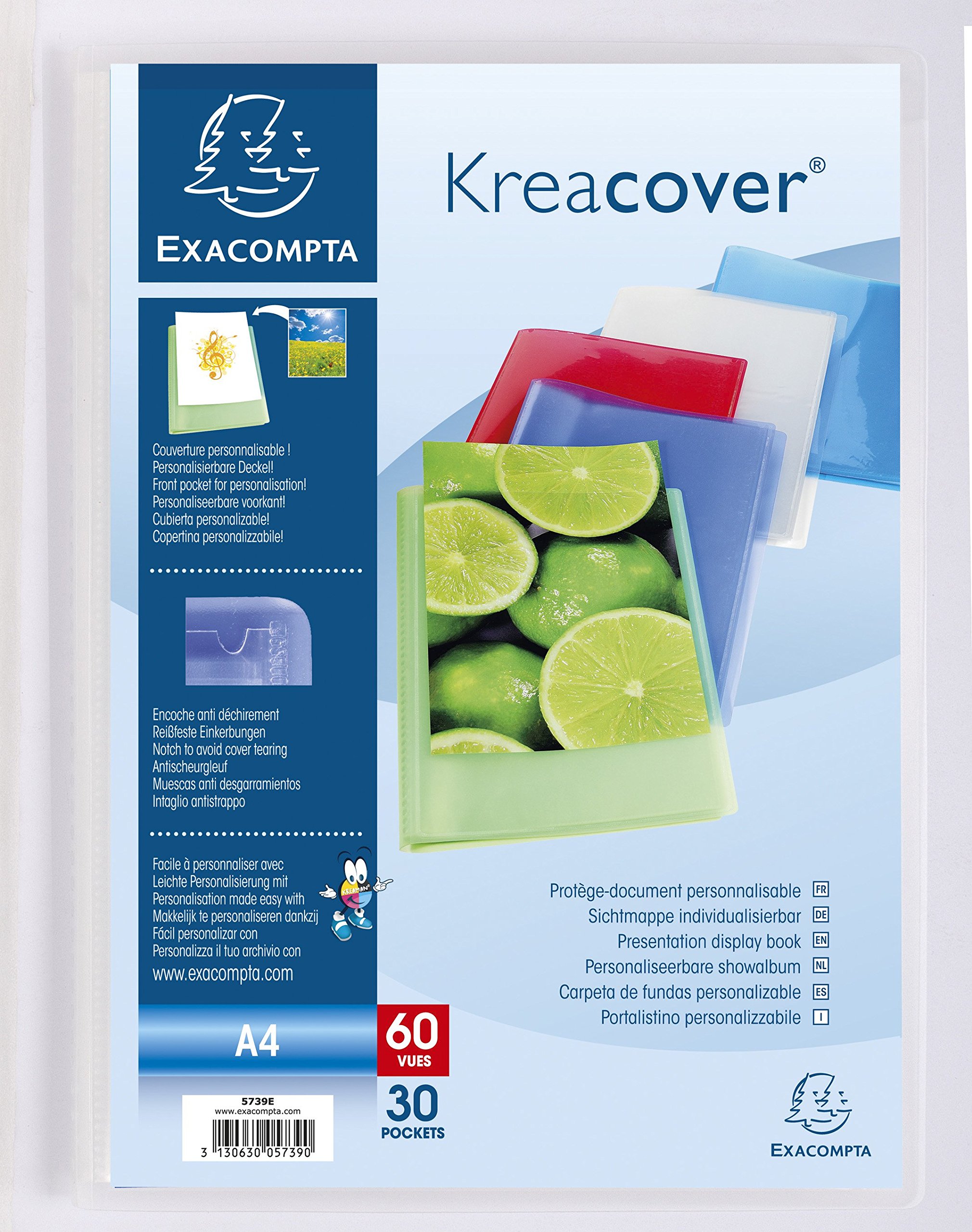 Exacompta 5759E teczka z dokumentami (PP 500µ z 50 koszulkami Krea Cover Chromaline, do formatu DIN A4, 21 x 29,7 cm, przezroczysta) 1 sztuka losowy kolor