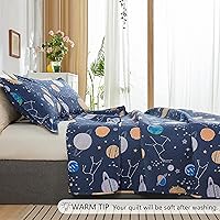 Vista 2 de Juego de colcha de 3 piezas para niños, diseño de planetas del zodiaco, galaxia, espacio exterior, tamaño matrimonial, tamaño Queen, ilustración