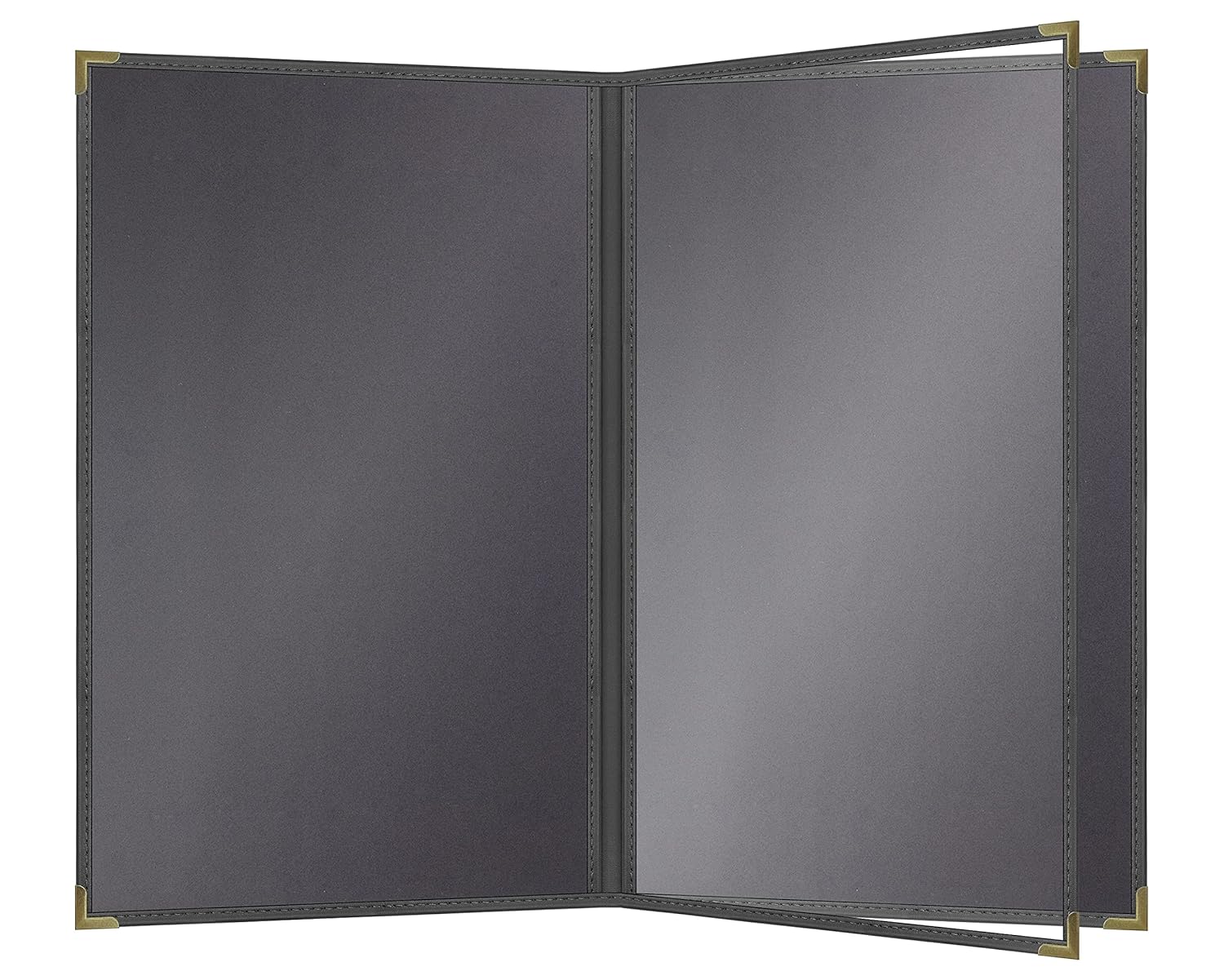 Goodsmart Pajco Style Restaurant Menu Covers  Pack of 10, Side-Loading Menu Holders, Single Stitched Edge, Clear Vinyl Menu Sleeves, Leatherette Trim, Gold Corners, Black, 4 View (8.5" x 14")
