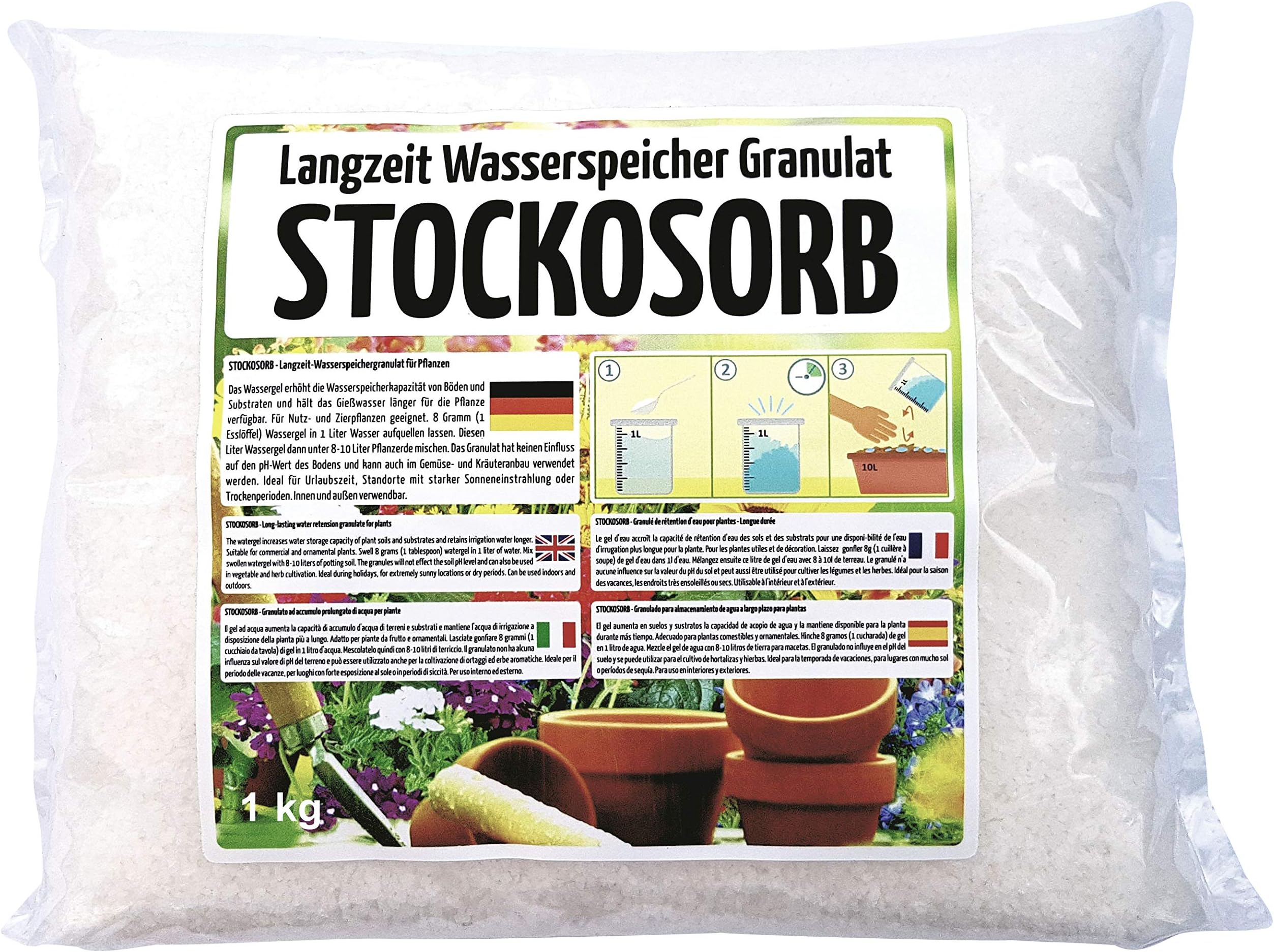 STOCKOSORB® Long-Term Water Storage Granules, Plant Granulate, Hydrogel, Soil Conditioner, Aquagel, For Indoor And Outdoor Use, For Potted Plants For Bedding and Balcony Plants, Less Watering, Less Dry Stress For Your Plants