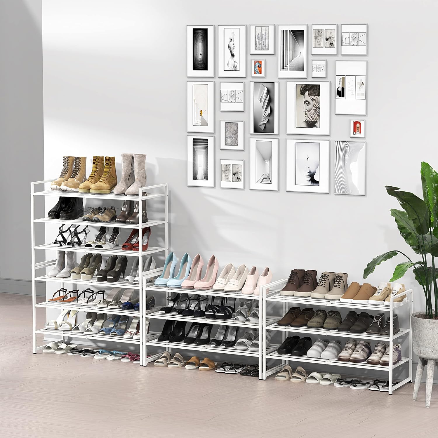 Simple Houseware 3-Tier Stackable Metal Panel Shoes Rack, White