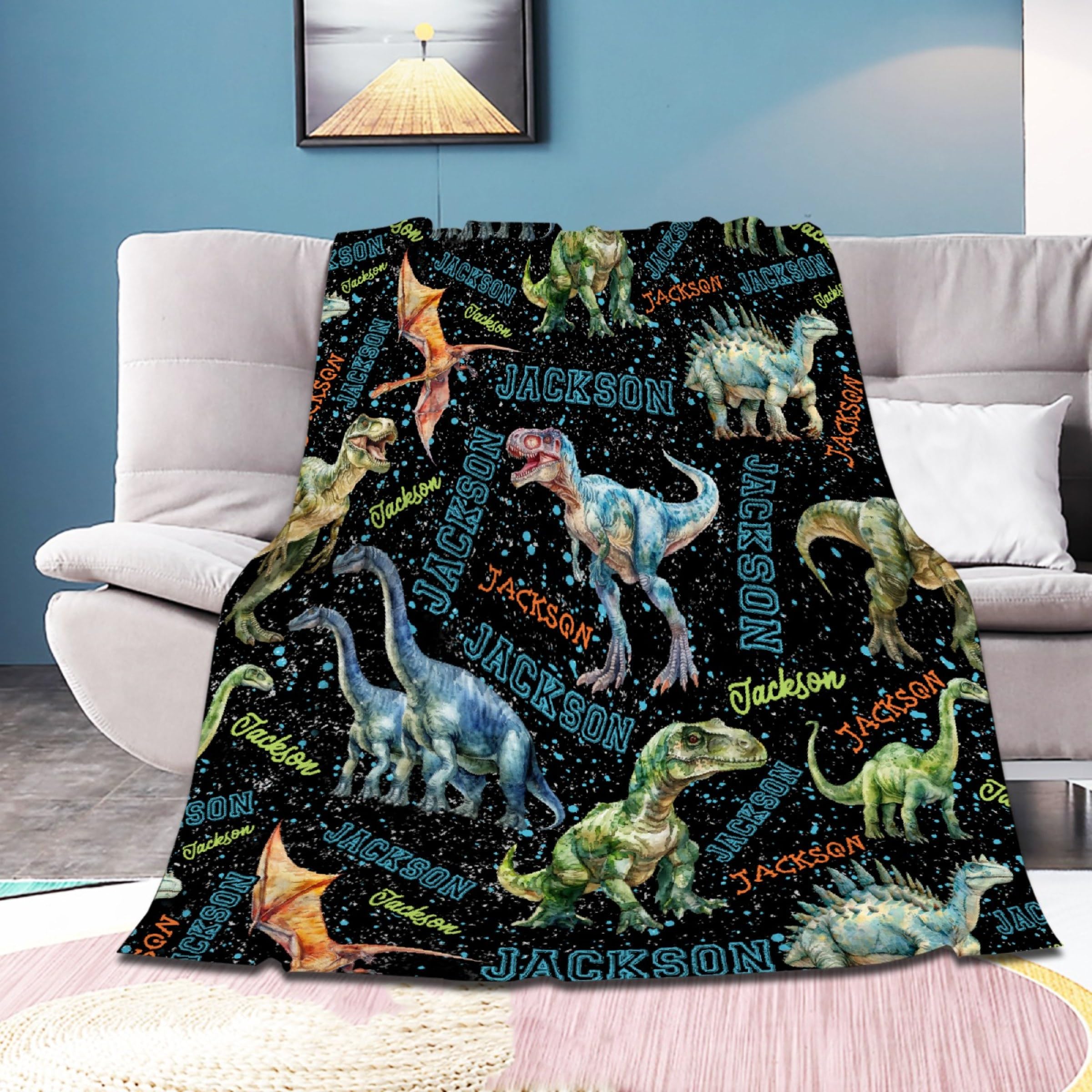 Personalized Dinosaurs Blanket Gift for Boy Girl,Custom Dinosaur Blanket