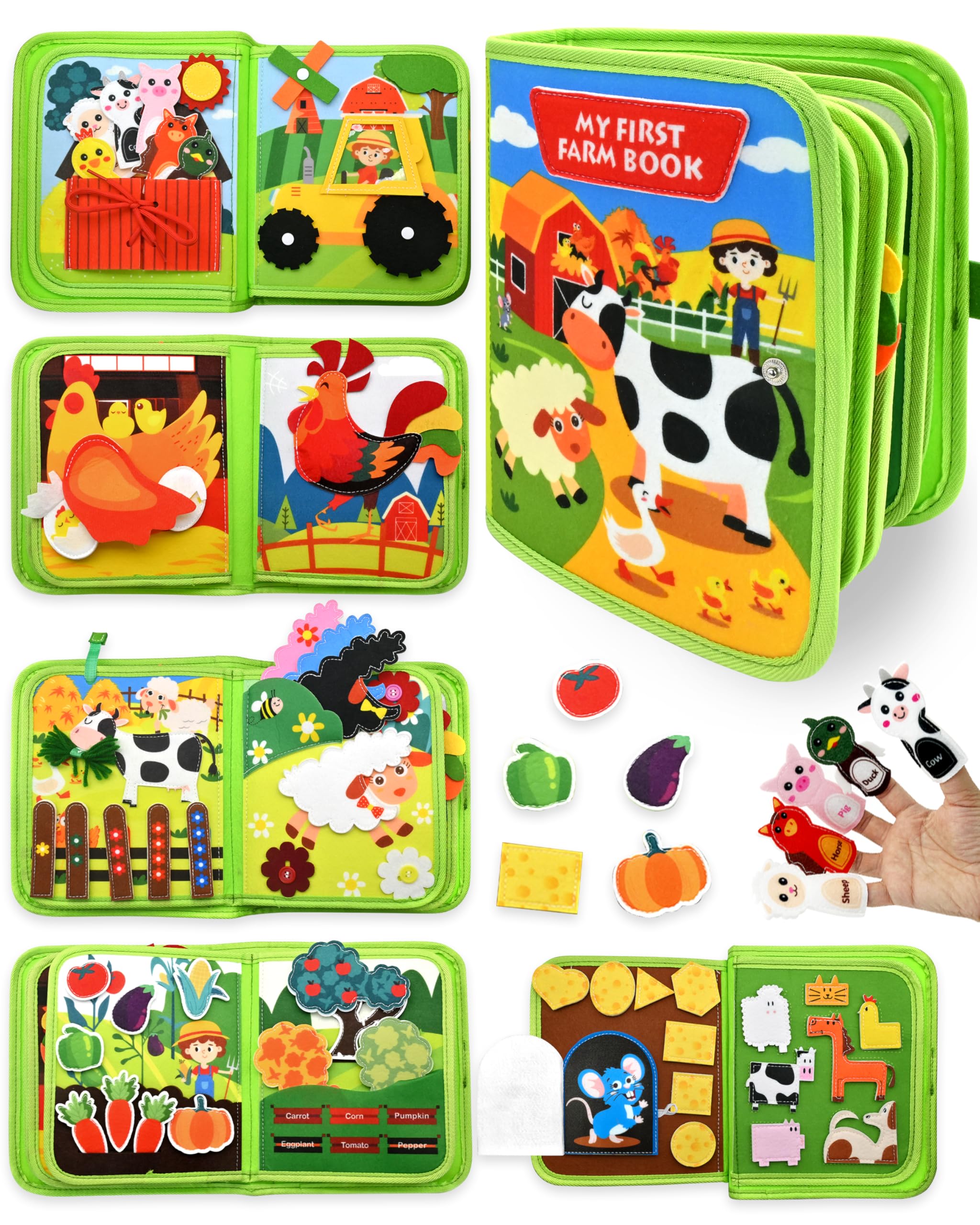 Meafeng Farm Busy Board for Toddlers 1-3, Quiet Activity Book