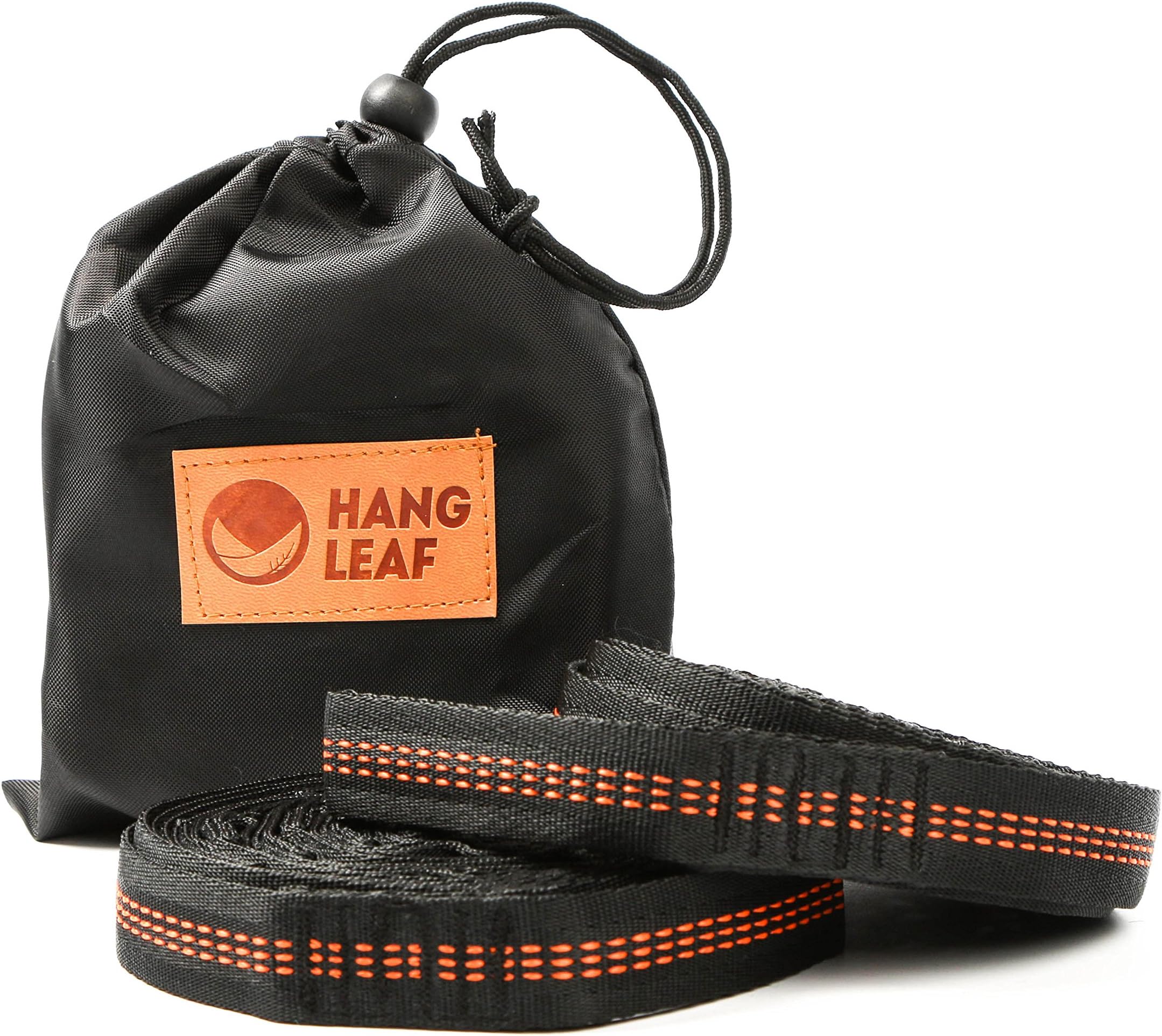 HangLeaf - Hammock Suspension System - Orange/Black - Extra Strong, Triple Stitching, One Strap 10 Ft Long, Two Straps and a Carry Bag Included, Tree Friendly - Camping Hammock Accessories
