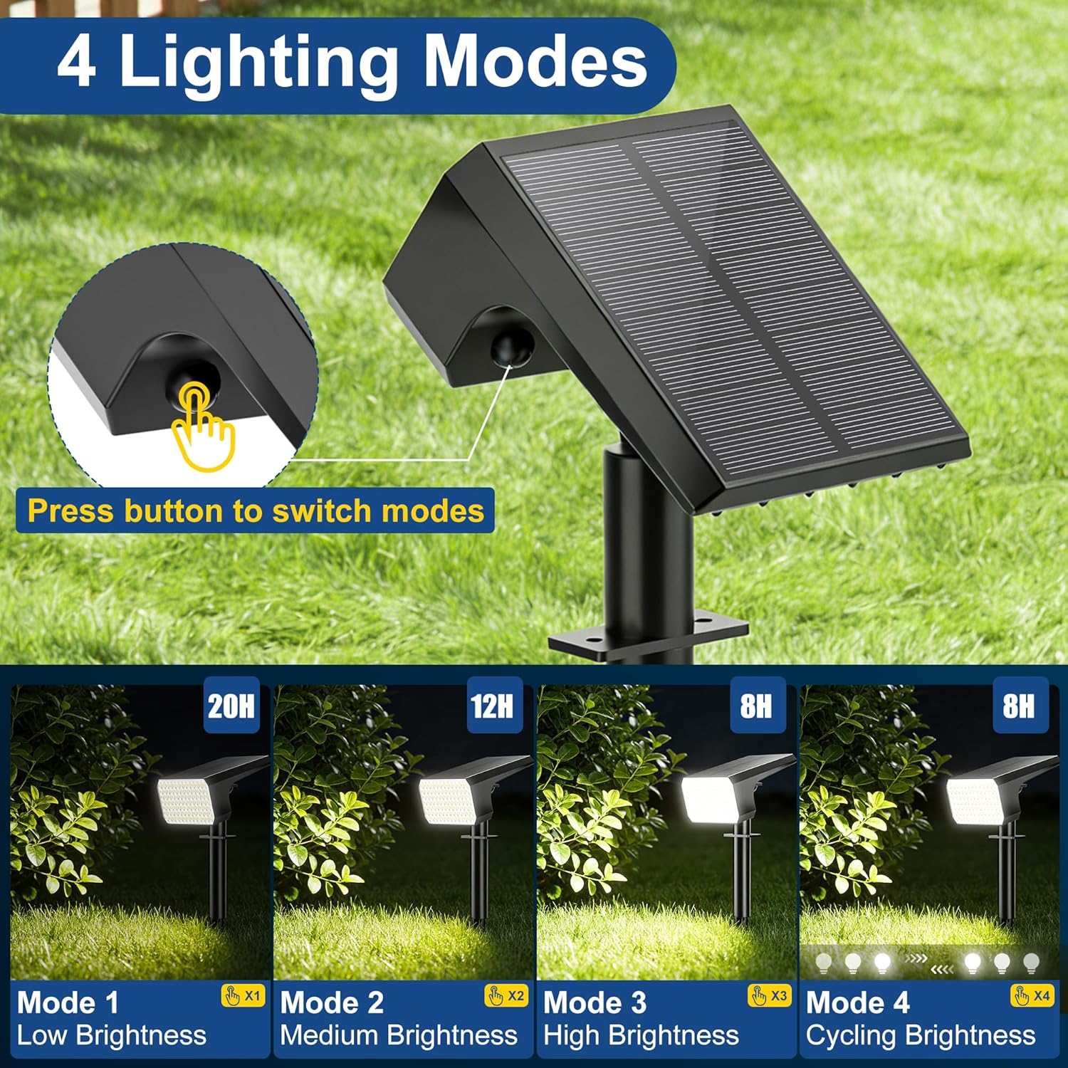 LANSOW Solar Spot Lights Outdoor Waterproof IP67, (12 Pack/90 LED/4 Modes) Solar Landscape Spotlights, 2-in-1 Solar Powered Flood Lights for Yard Garden Pathway Outside Tree, Auto ON/Off(Cool White) - Image 2