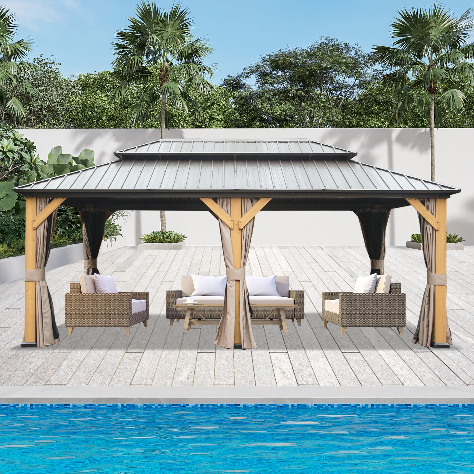 Domi 12x20 ft frame Hardtop Gazebo with Galvanized Steel Double Roof