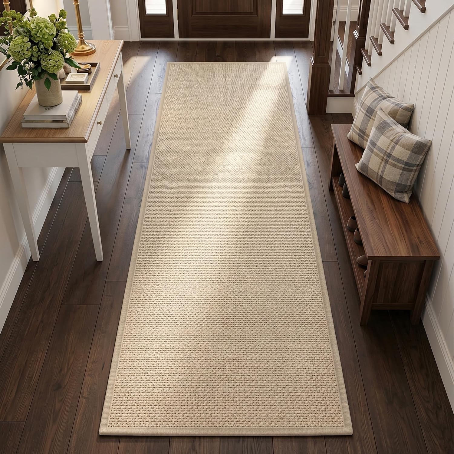8FT Laundry Rug Runner Mat Non Slip, Rubber Backed Kitchen Sink Rug Carpet Mat, Absorbent Hall Floor Runner Rug, Beige
