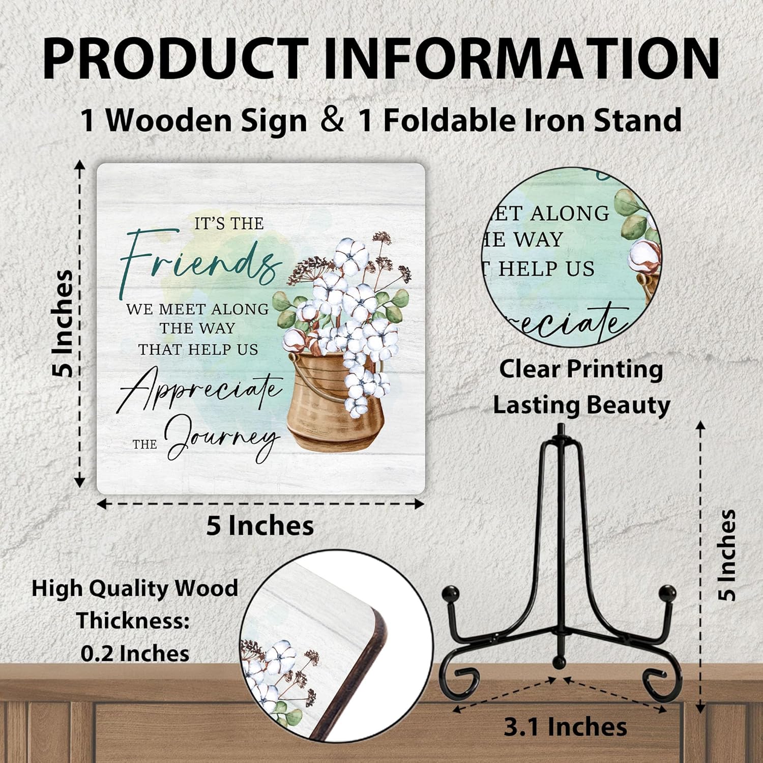 Friendship Gifts for Women, Long Distance Friendship Gifts for Friends Work Bestie Bff Coworker, Birthday Gifts Ideas, Friends Desk Decorative Sign with Stand, 5 x 5 Inches-B12 - Image 2