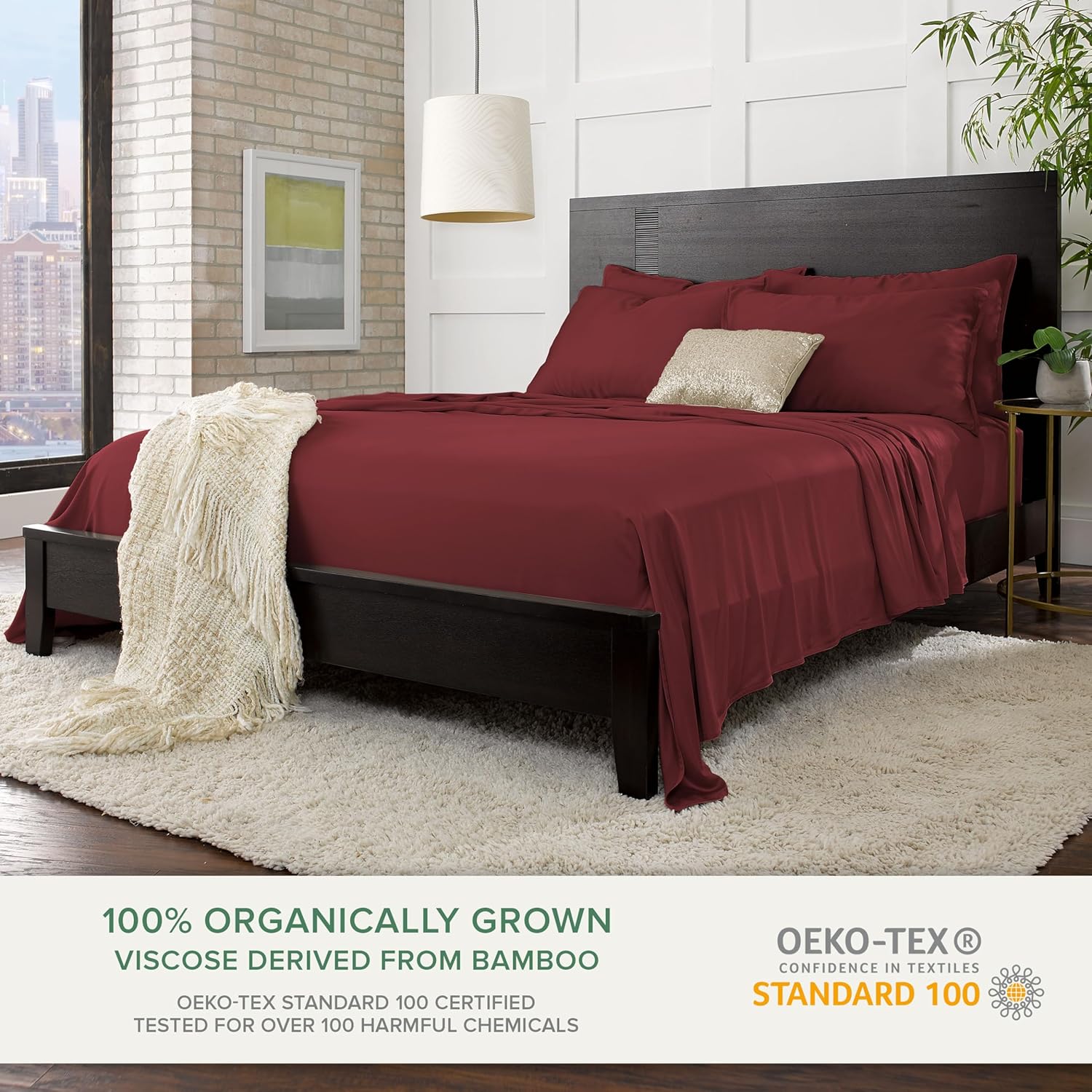 Pure Bamboo King Sheets, Genuine 100% Organic Viscose Derived from Bamboo Bed Sheet Set, Luxuriously Soft & Cooling, Double Stitching, 2 Year Quality Promise (King, Merlot) - Image 2