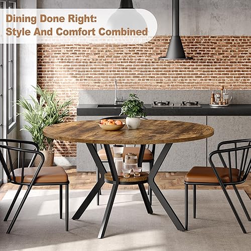 Miniatura 7 de Mesa de comedor redonda para 4, mesas de cocina y comedor de madera de 42 pulgadas con almacenamiento, mesa de desayuno circular con patas de metal,