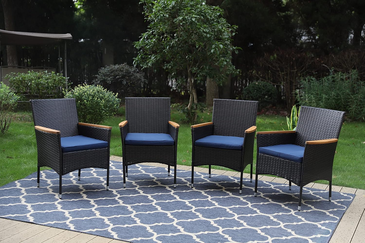Sophia & William Rattan Patio Chairs Set of 4, 4 Pcs Wicker Outdoor Dining Chairs with Seat Cushions & ​Wood Armrest