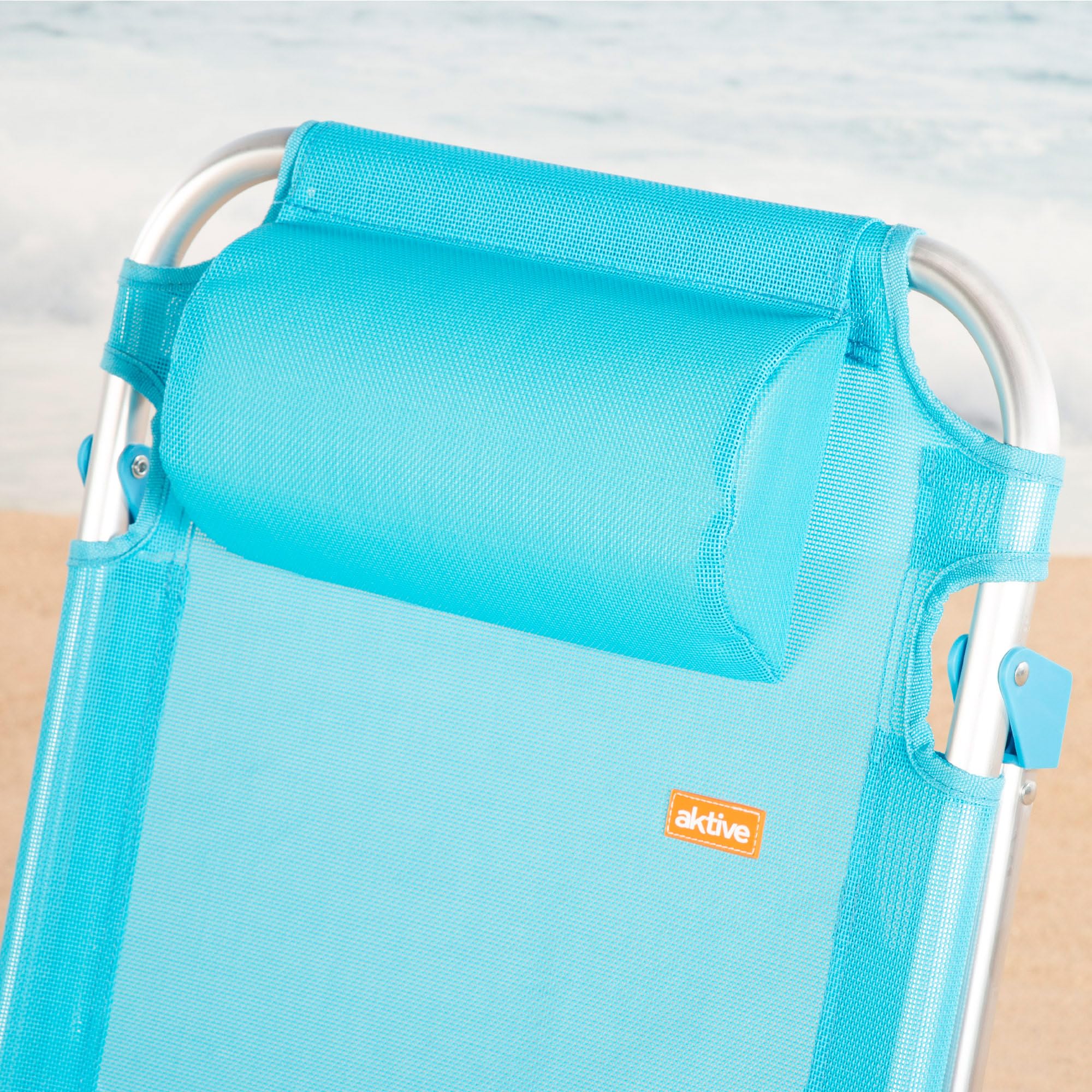 AKTIVE Silla de Playa Plegable Alta, Azul, Mide 48x60x90 cm, Multiposición, 8 Posiciones, Textileno y Aluminio, Peso soportado 110 kg, Asa Transporte, Sillas Acolchadas (62690)