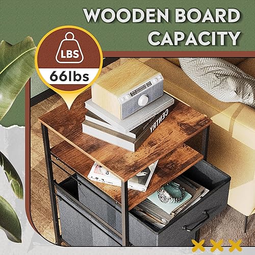 Miniatura 11 de DEVAISE Archivador móvil de 2 cajones, soporte de impresora rodante con estante de almacenamiento abierto, archivador vertical de tela para tamaño