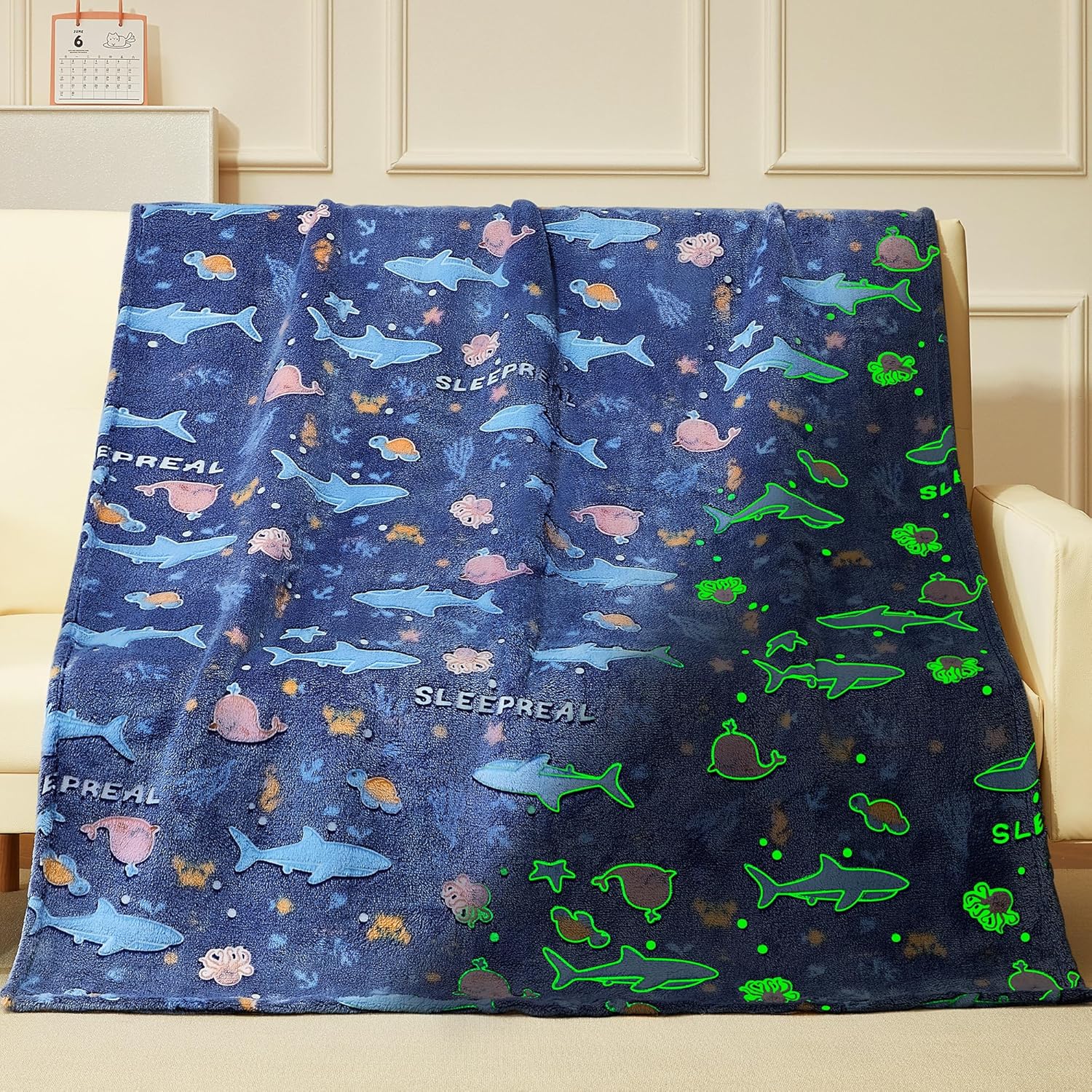 Valentines Day Gifts for Boys,Ocean Whale Gifts Toys for Boys Girls, Glow in The Dark Blanket Gifts Decor for Kids Age 3-14 Year Old Teen Child Toddler Luminous Bedroom Throw Blanket 50"x60"