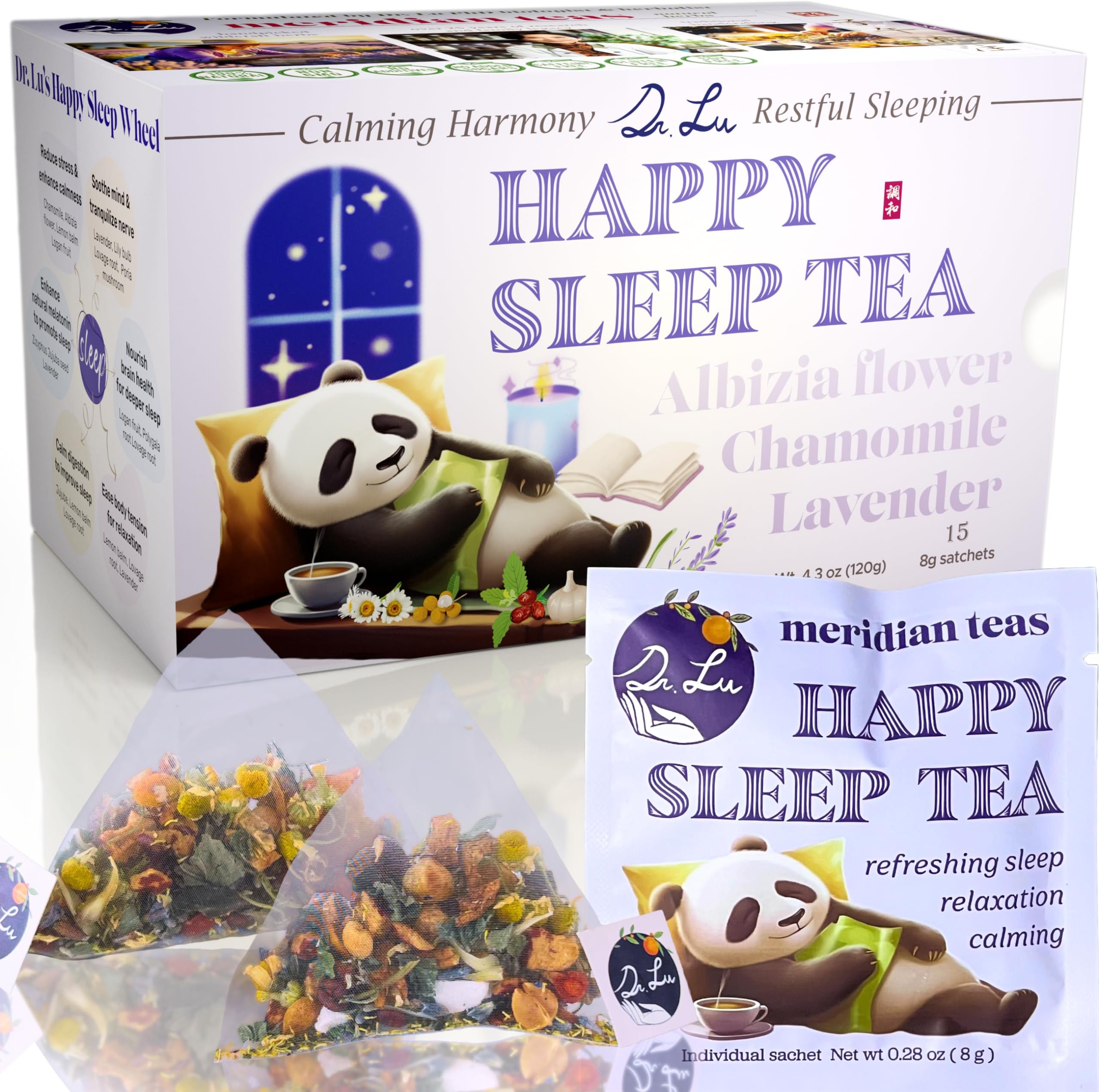 Dr. Lu’s Happy Sleep Tea | 100% Natural Calming Tea for Stress Relief | Bedtime tea for Fast, Deep, Restful Sleep | Handcrafted Sleepy Blend with Chamomile, Lavender, Lemon Balm & 8 More Relaxing Herbs