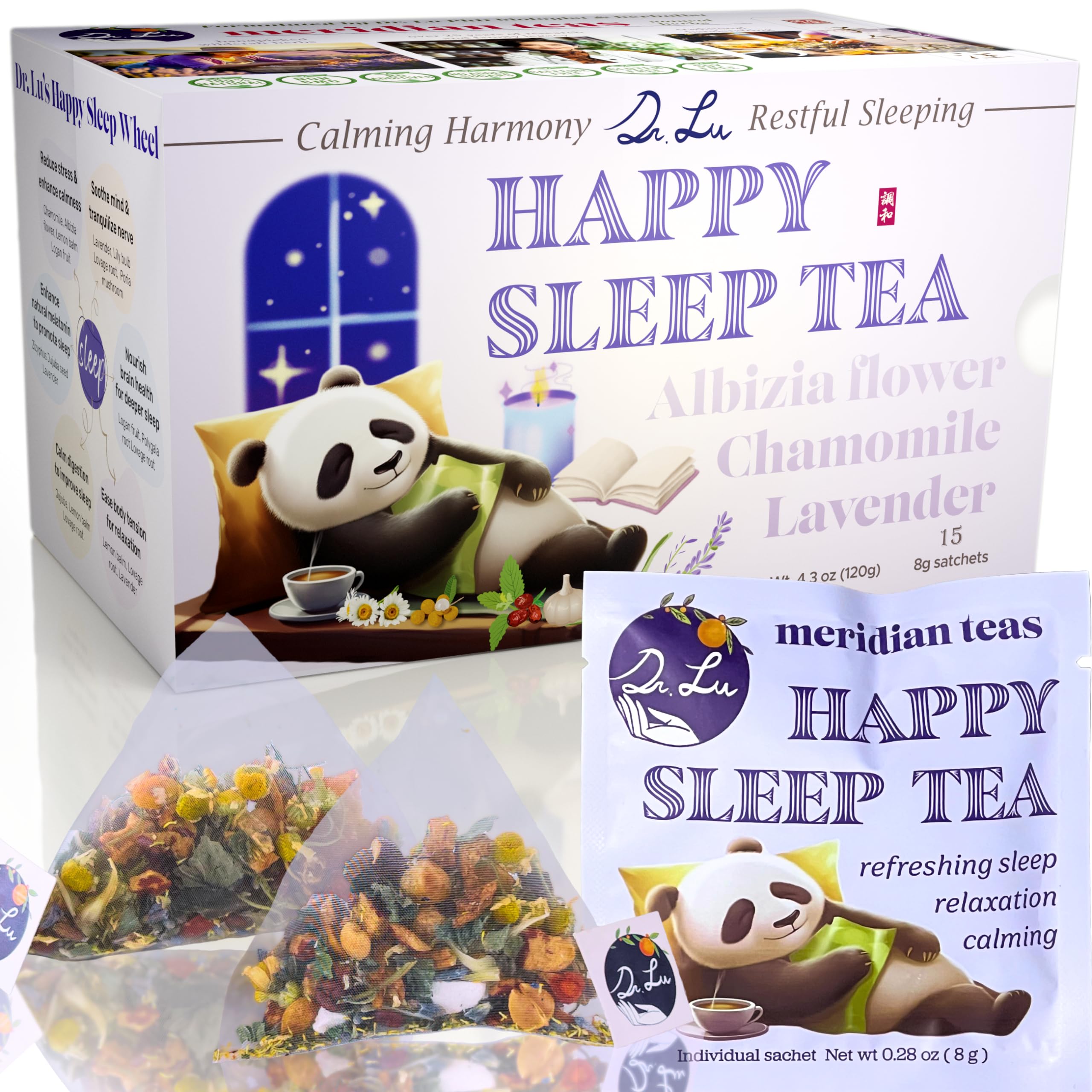 Dr. Lu’s Happy Sleep Tea | 100% Natural Calming Tea for Stress Relief | Bedtime tea for Fast, Deep, Restful Sleep | Handcrafted Sleepy Blend with Chamomile, Lavender, Lemon Balm & 8 More Relaxing Herbs