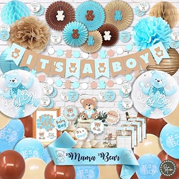 323 Pc Teddy Bear Baby Shower Decorations for Boy Kit Blue